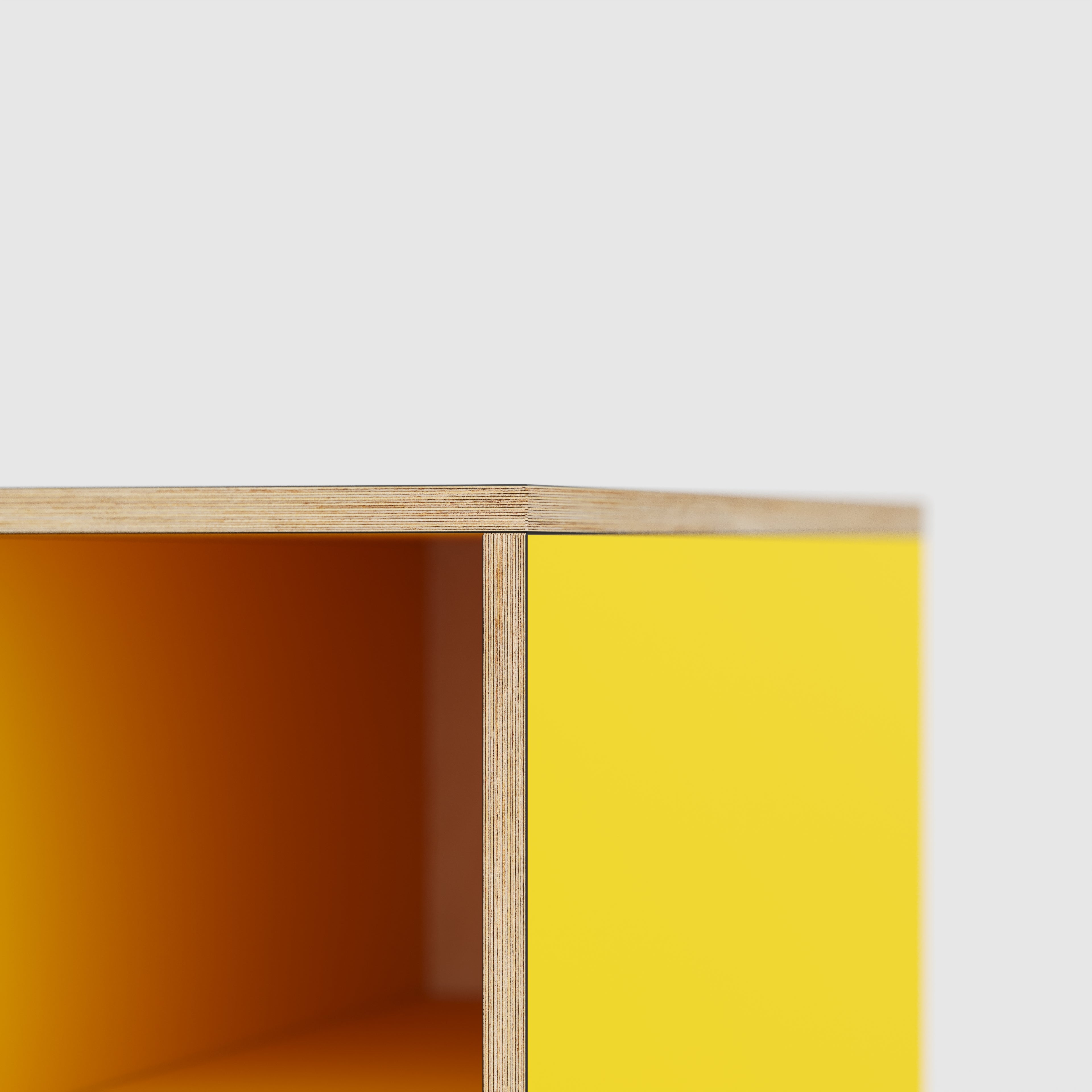 Plywood Desk with Storage Type 1 RH - Open Shelves - Formica Chrome Yellow - 1600(w) x 800(d) x 750(h)