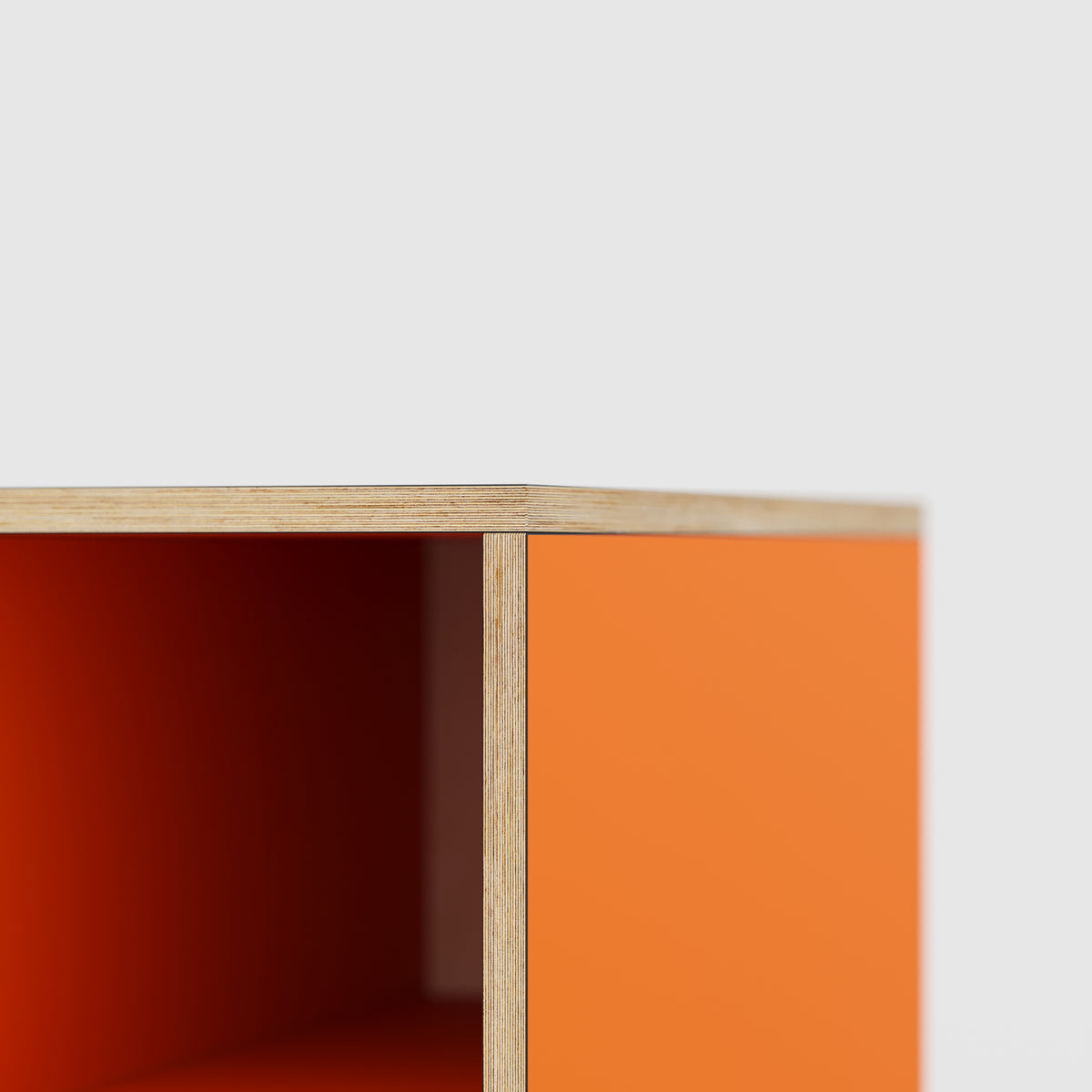 Plywood Desk with Storage Type 1 RH - Open Shelves - Formica Levante Orange - 1600(w) x 800(d) x 750(h)