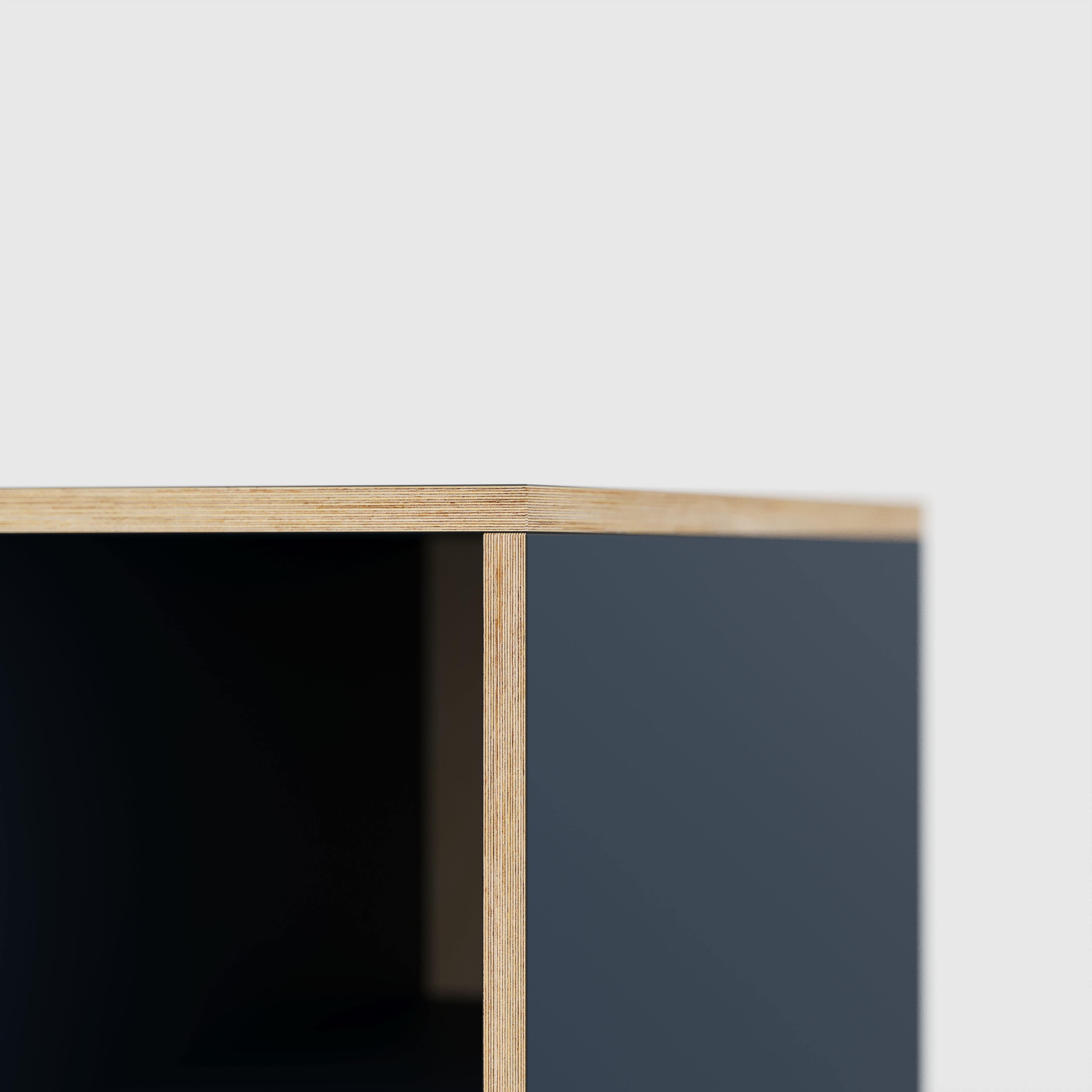 Plywood Desk with Storage Type 1 RH - Open Shelves - Formica Night Sea Blue - 2000(w) x 800(d) x 750(h)