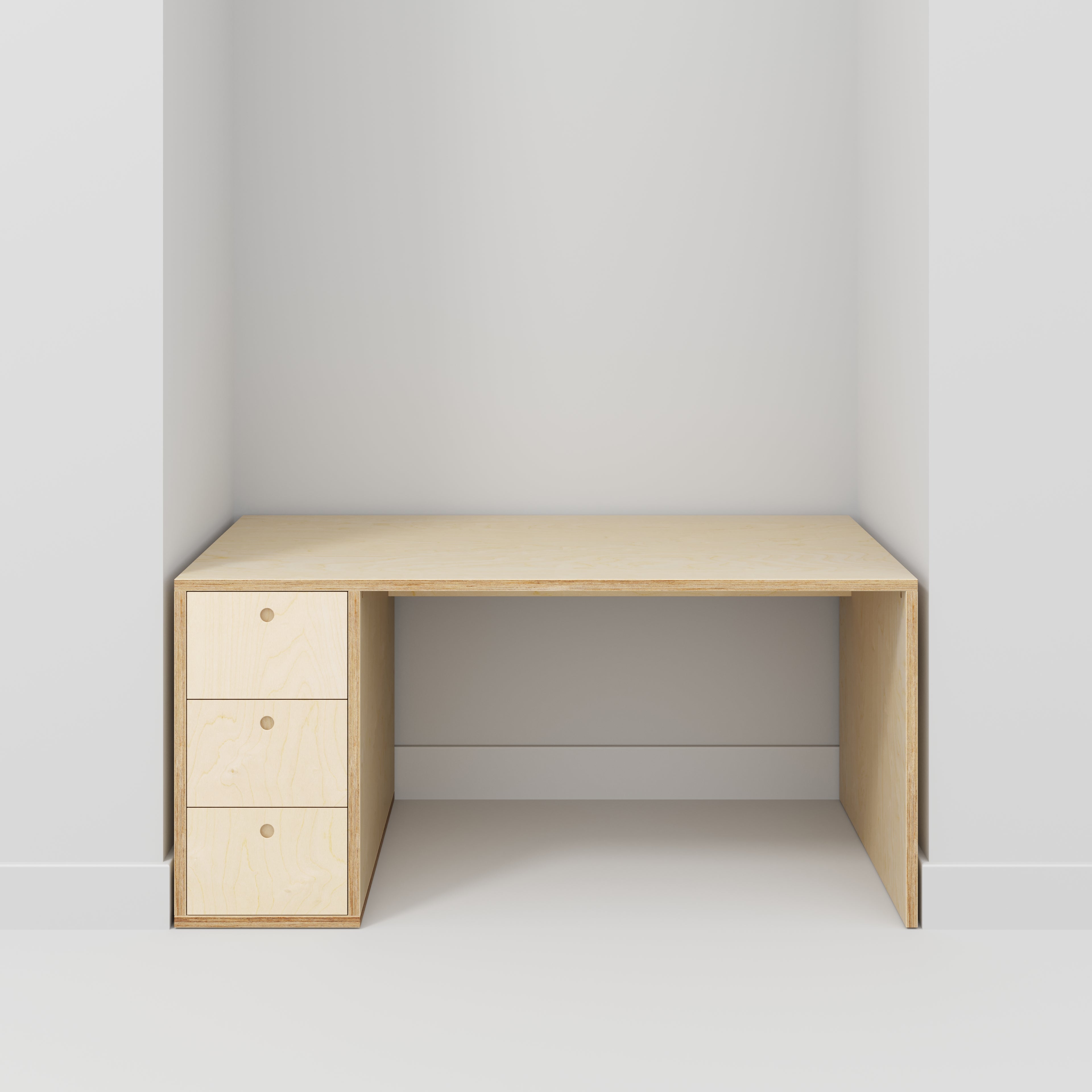 Plywood Desk with Storage Type 1 LH - Drawers - Plywood Birch - 1600(w) x 800(d) x 750(h)