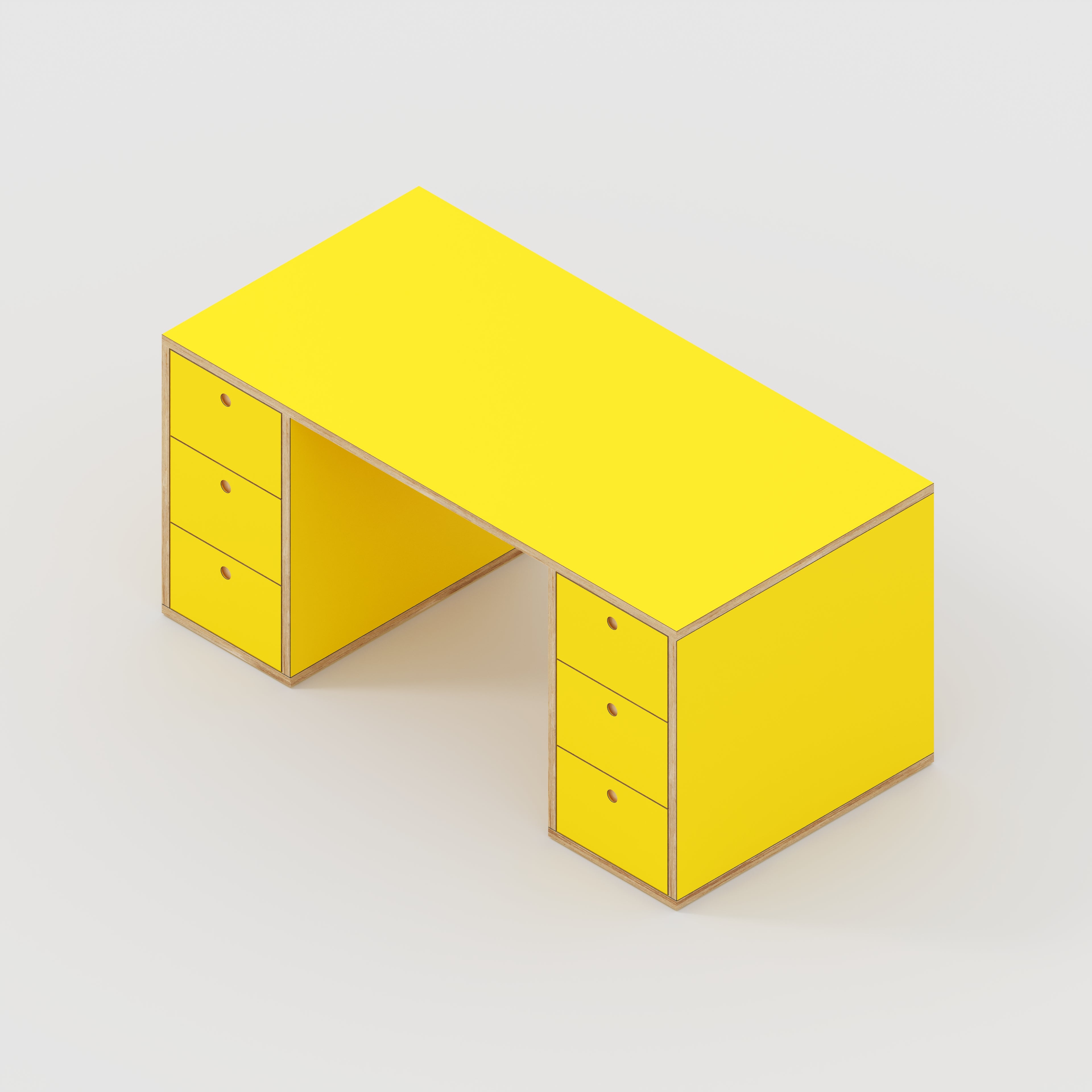 Plywood Desk with Storage Type 2 - Drawers - Formica Chrome Yellow - 1600(w) x 800(d) x 750(h)