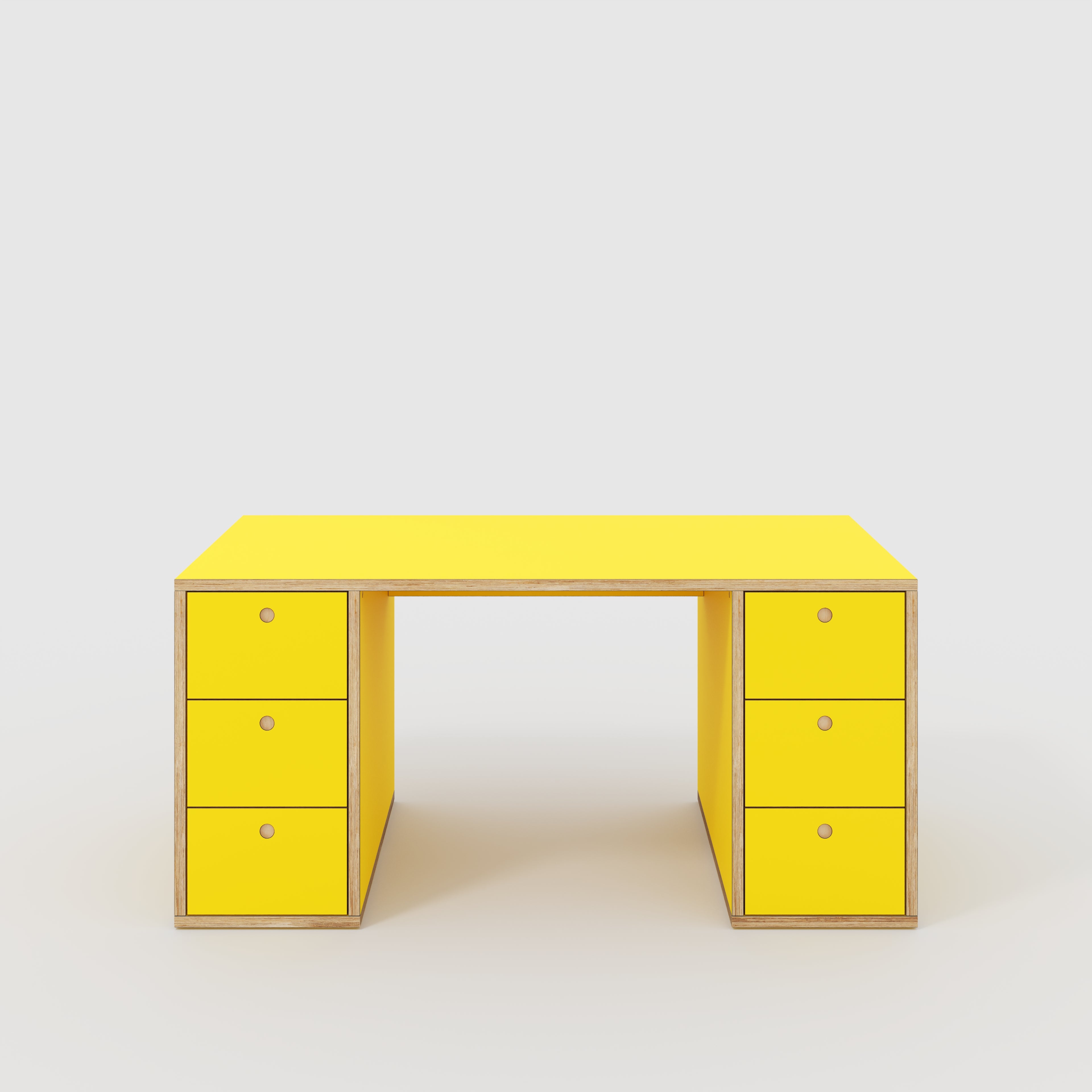 Plywood Desk with Storage Type 2 - Drawers - Formica Chrome Yellow - 1600(w) x 800(d) x 750(h)