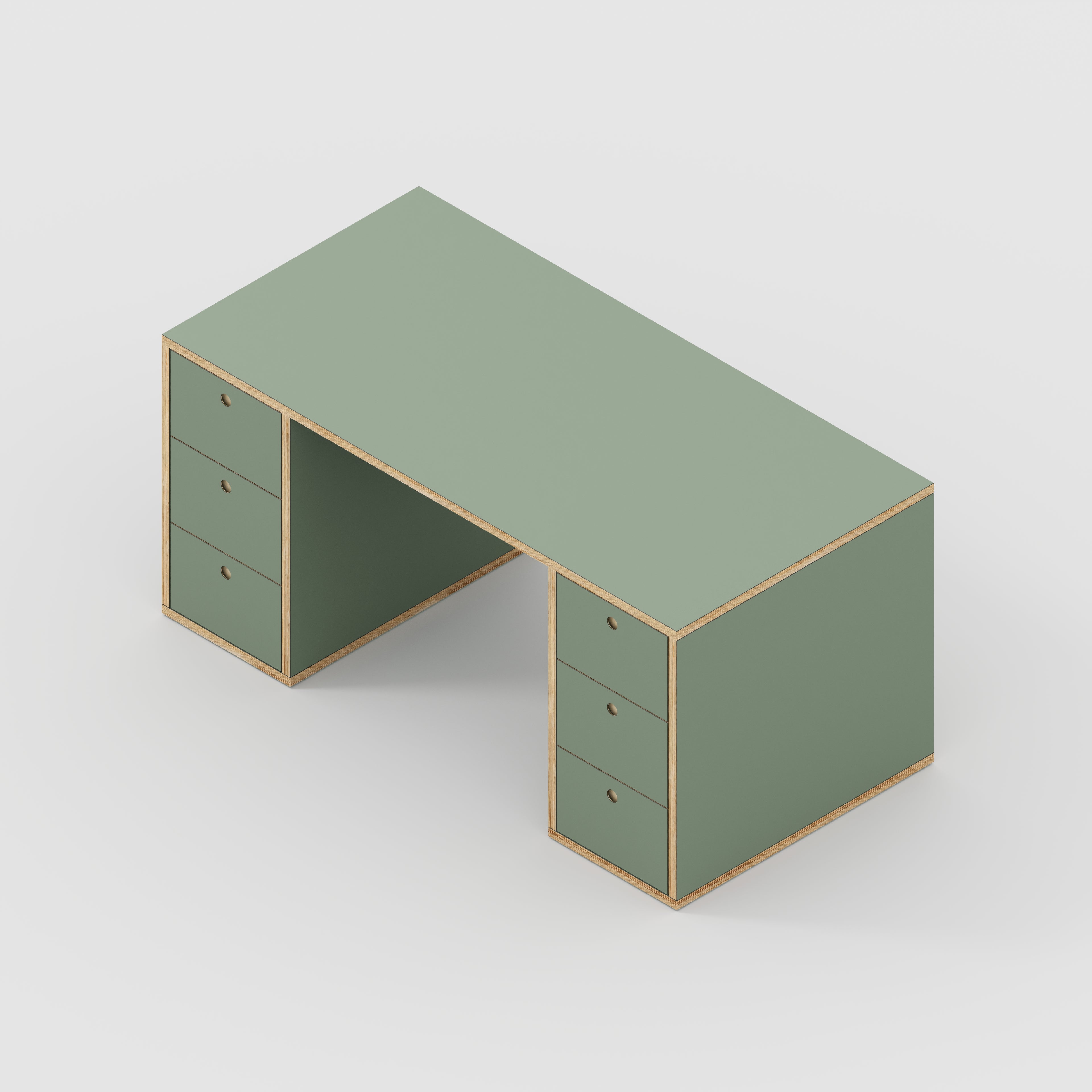 Plywood Desk with Storage Type 2 - Drawers - Formica Green Slate - 1600(w) x 800(d) x 750(h)