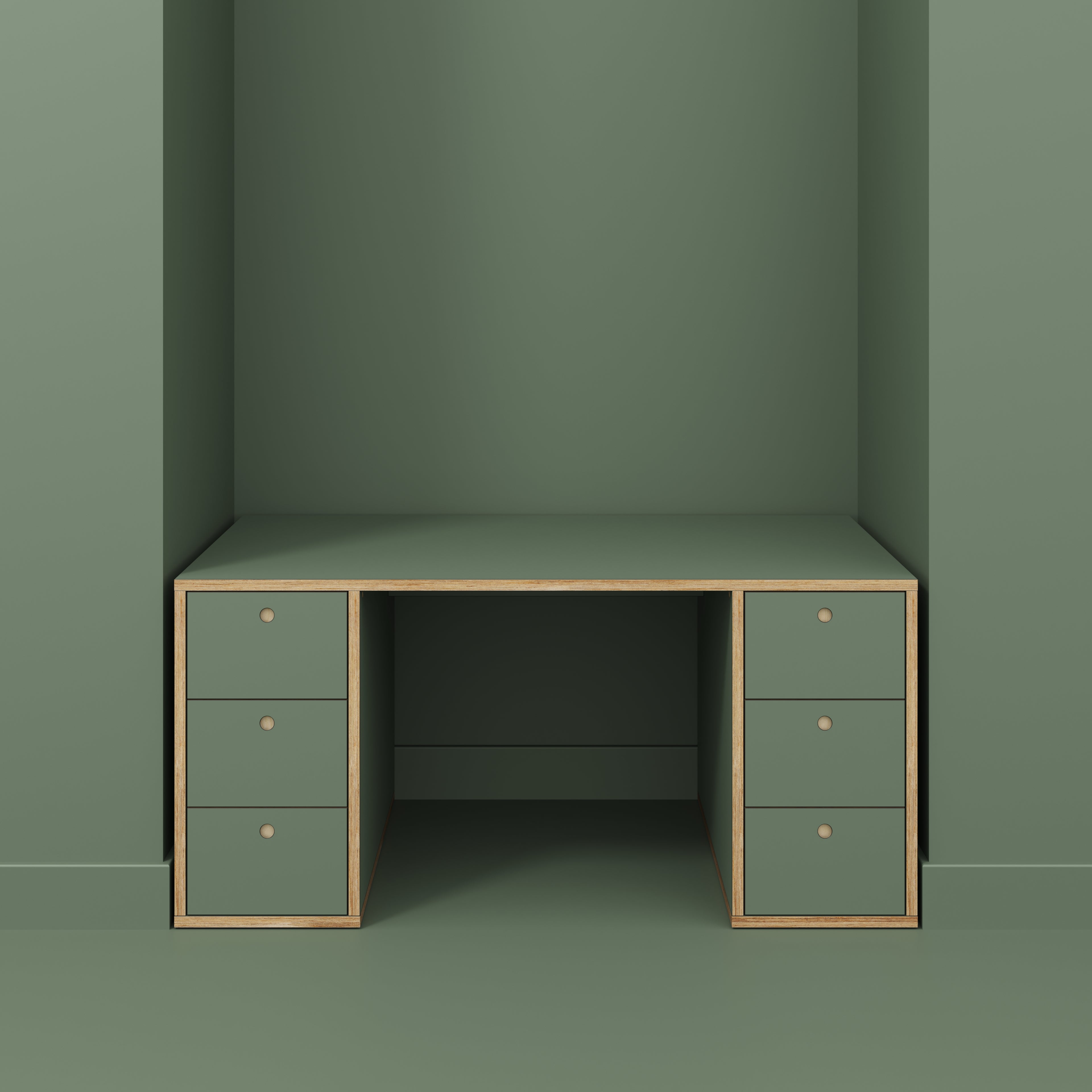 Plywood Desk with Storage Type 2 - Drawers - Formica Green Slate - 1600(w) x 800(d) x 750(h)