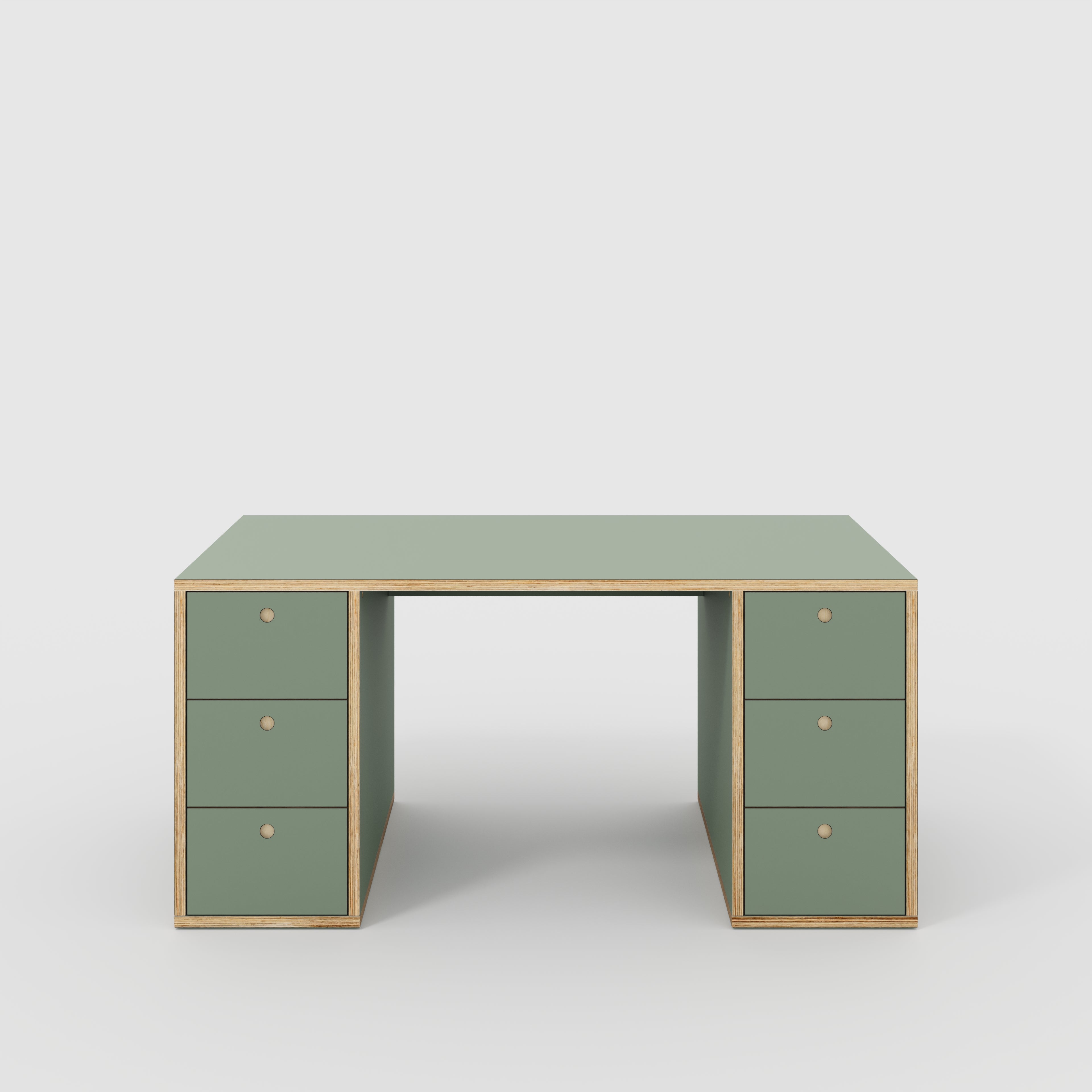 Plywood Desk with Storage Type 2 - Drawers - Formica Green Slate - 1600(w) x 800(d) x 750(h)