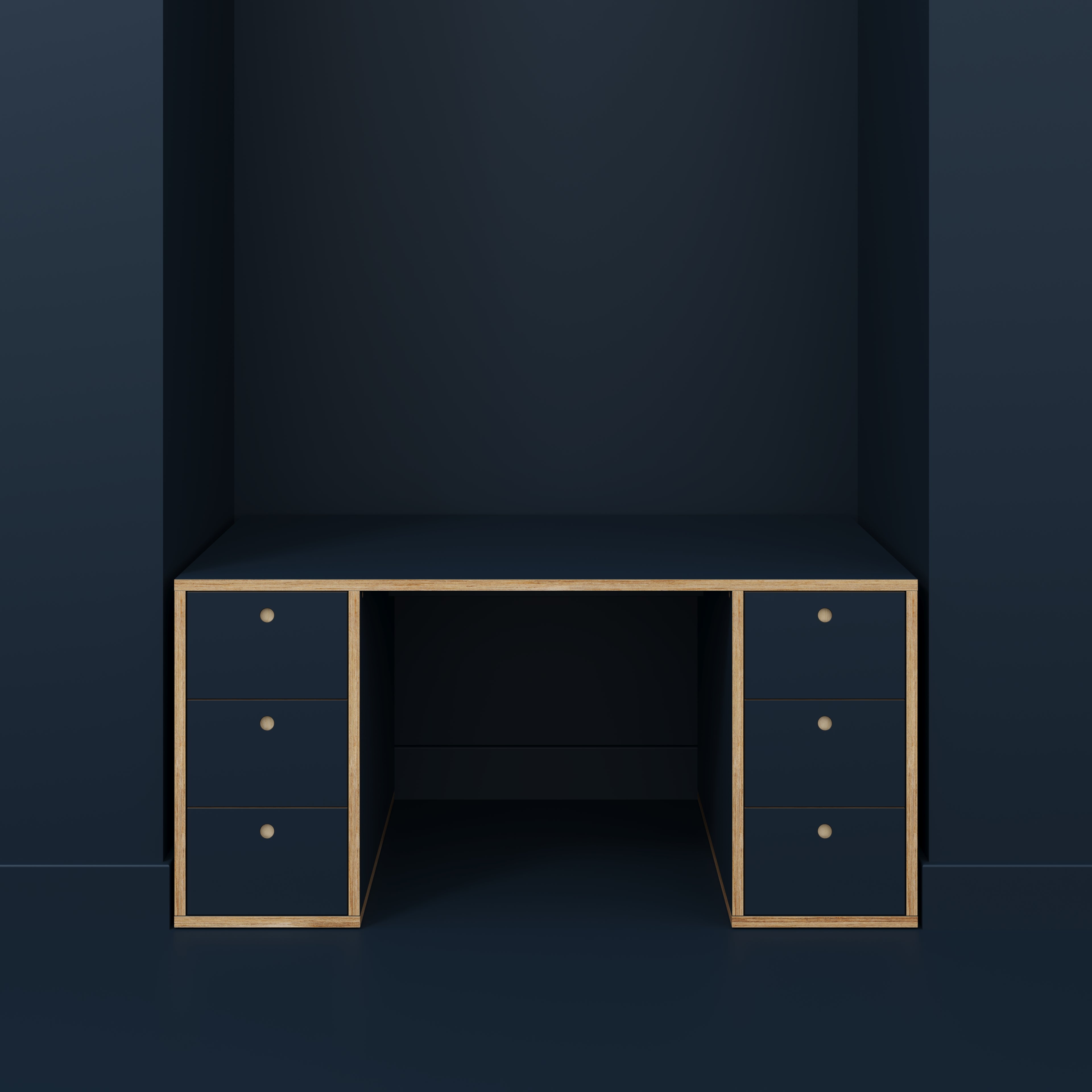 Plywood Desk with Storage Type 2 - Drawers - Formica Night Sea Blue - 1600(w) x 800(d) x 750(h)