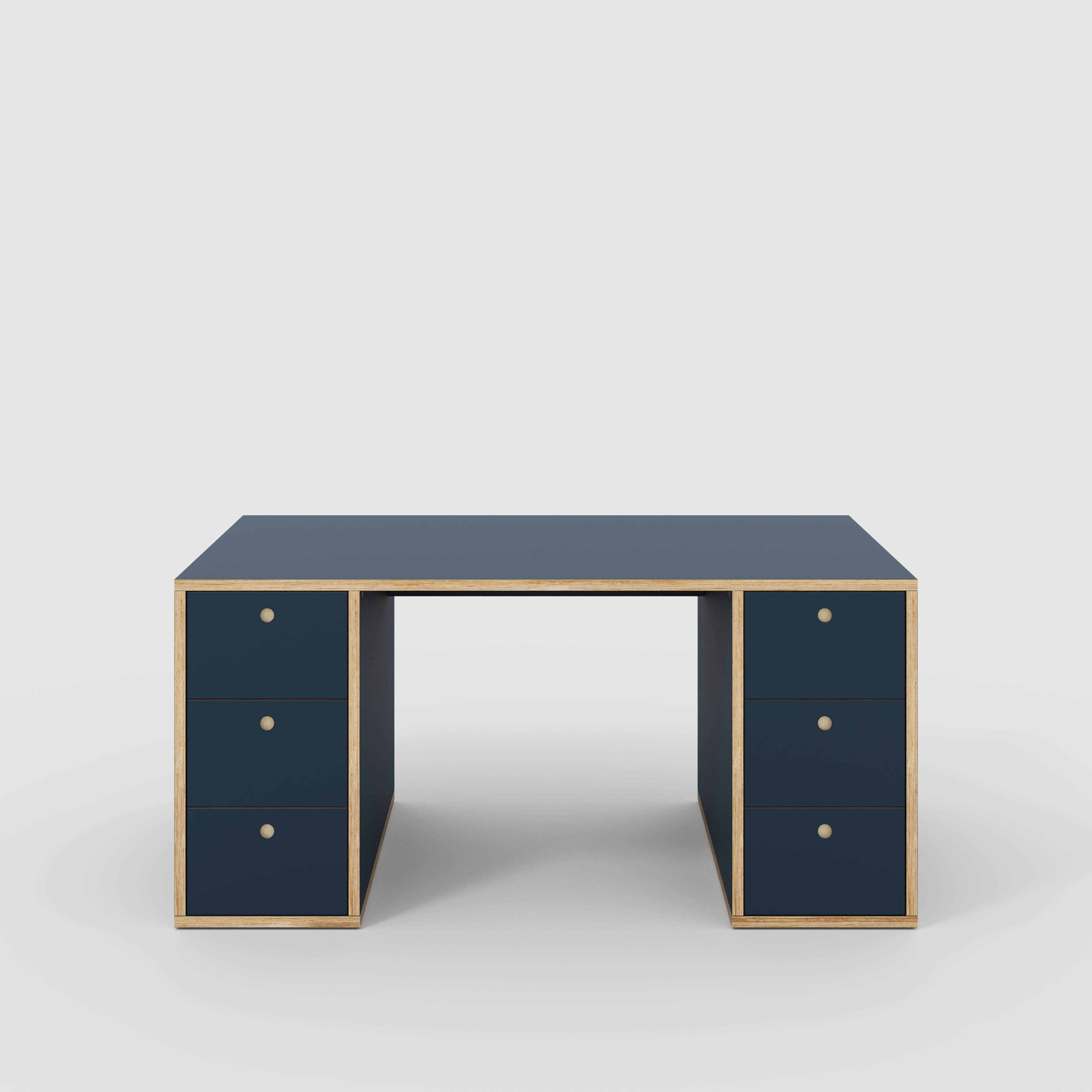 Plywood Desk with Storage Type 2 - Drawers - Formica Night Sea Blue - 1600(w) x 800(d) x 750(h)