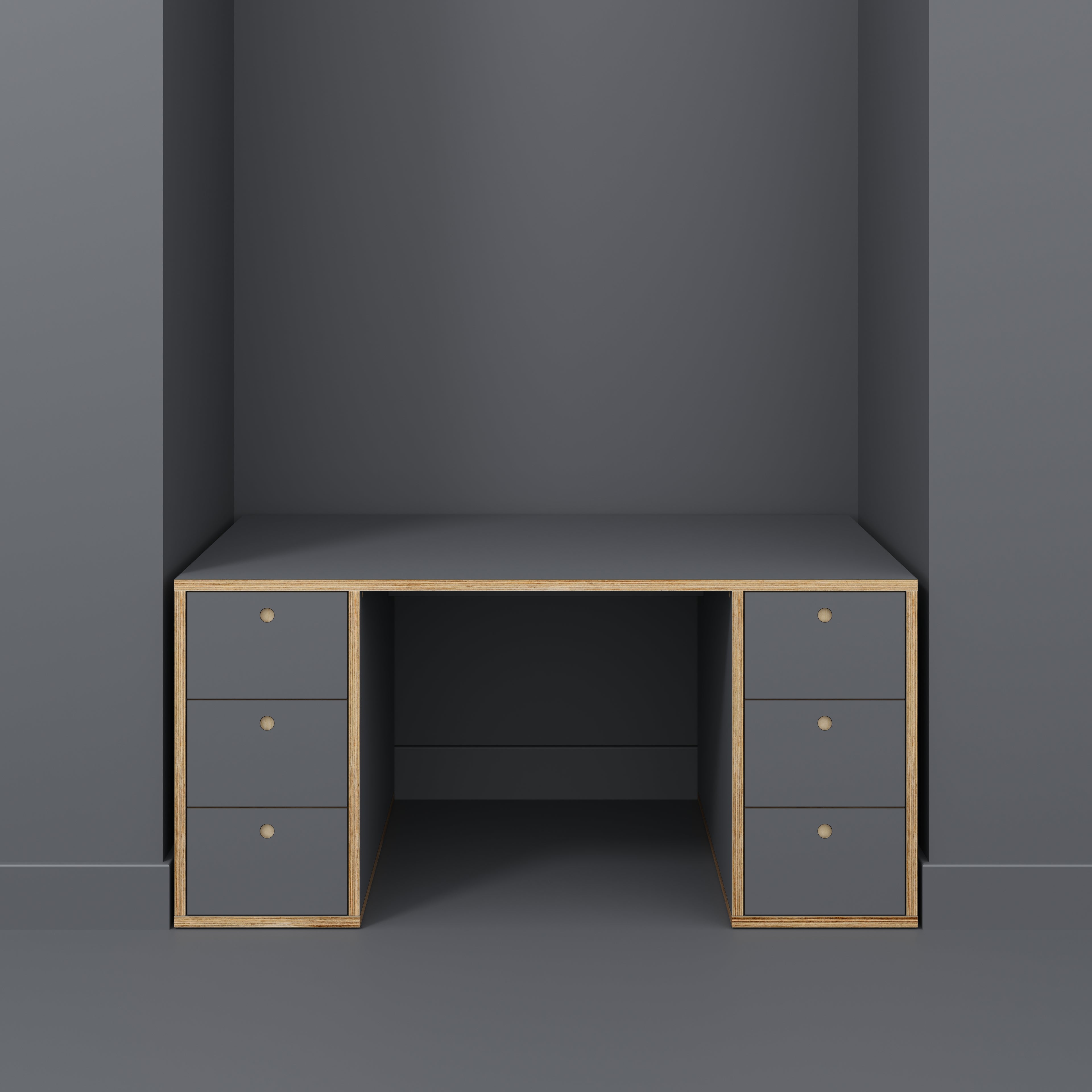 Plywood Desk with Storage Type 2 - Drawers - Formica Tornado Grey - 1600(w) x 800(d) x 750(h)