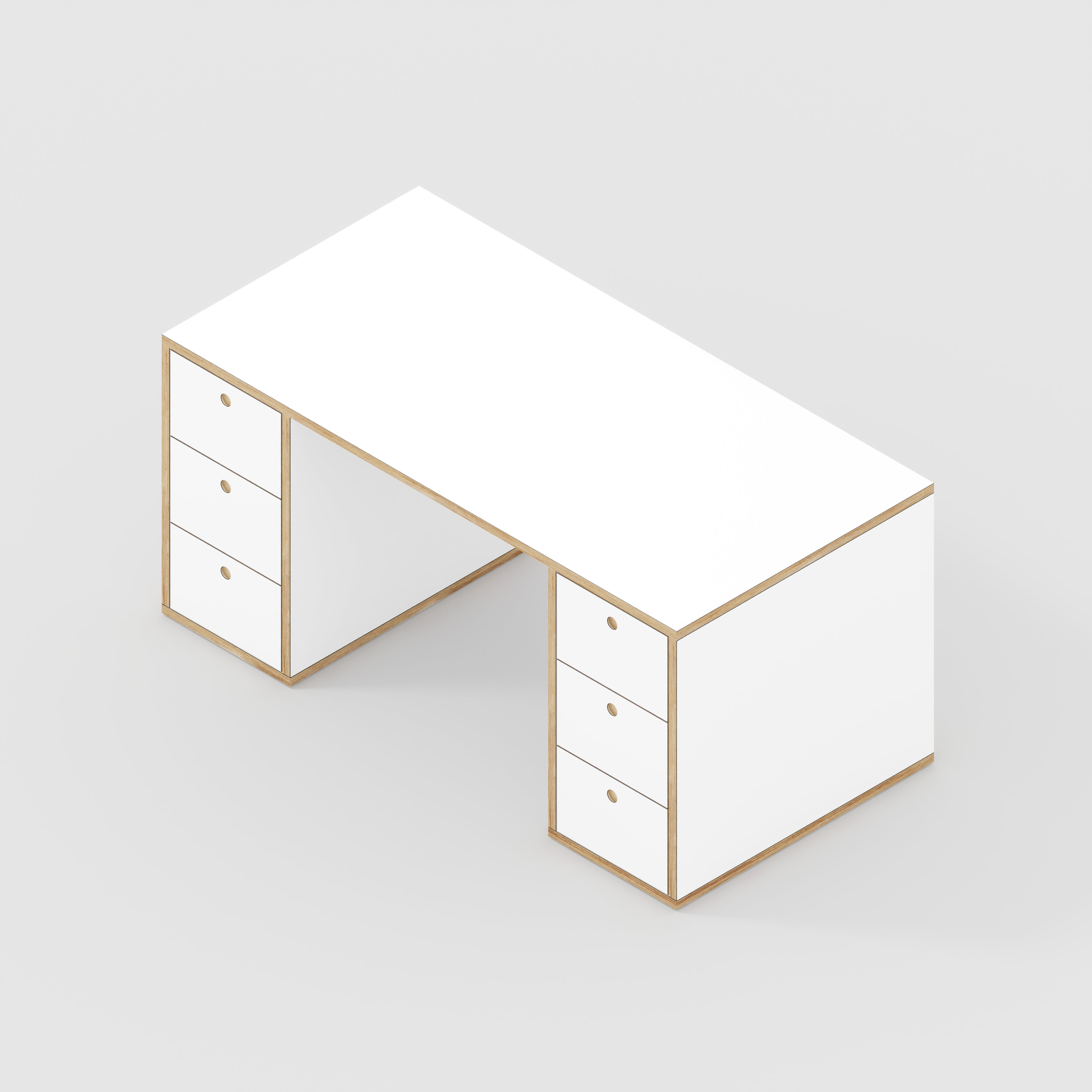 Plywood Desk with Storage Type 2 - Drawers - Formica White - 1600(w) x 800(d) x 750(h)