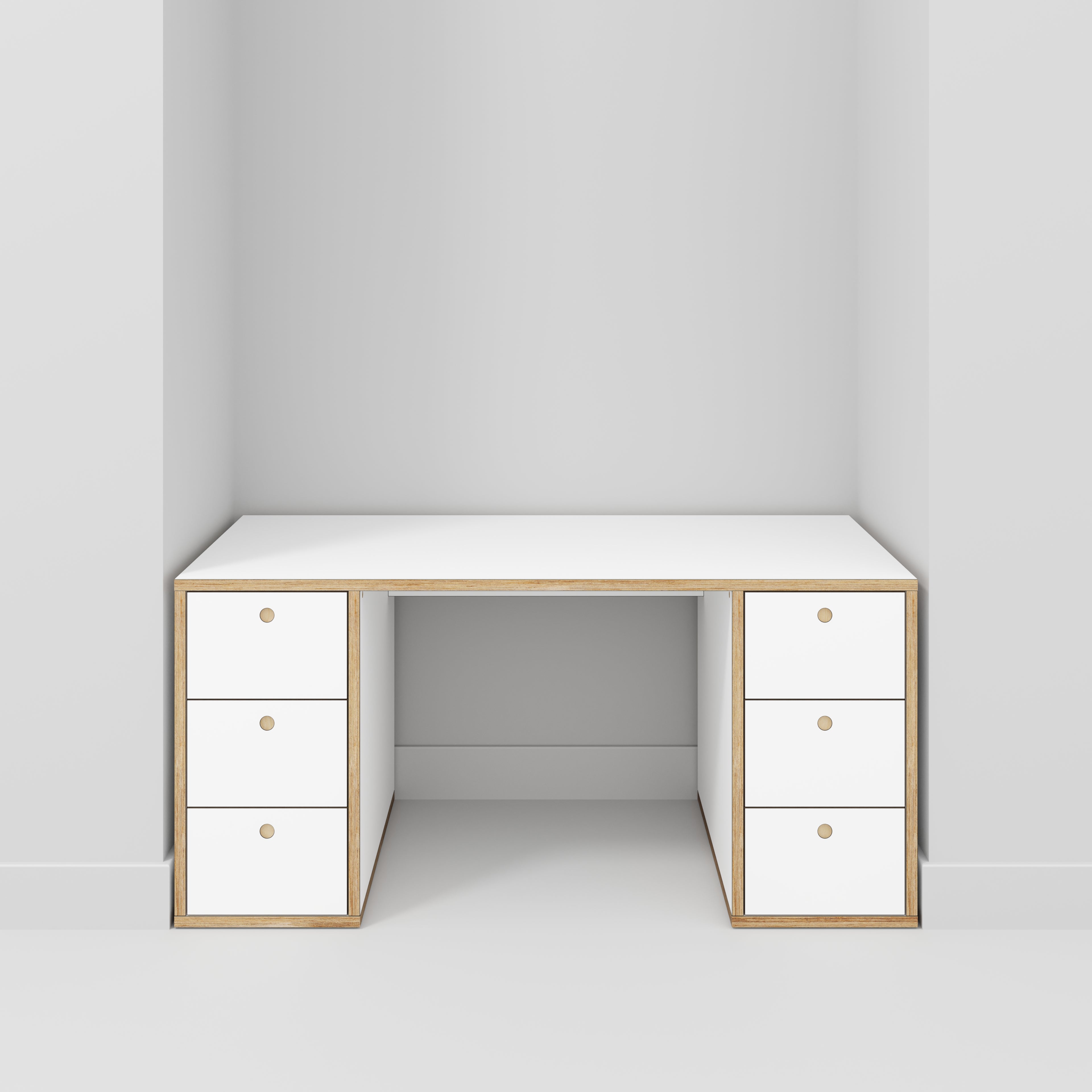 Plywood Desk with Storage Type 2 - Drawers - Formica White - 1600(w) x 800(d) x 750(h)