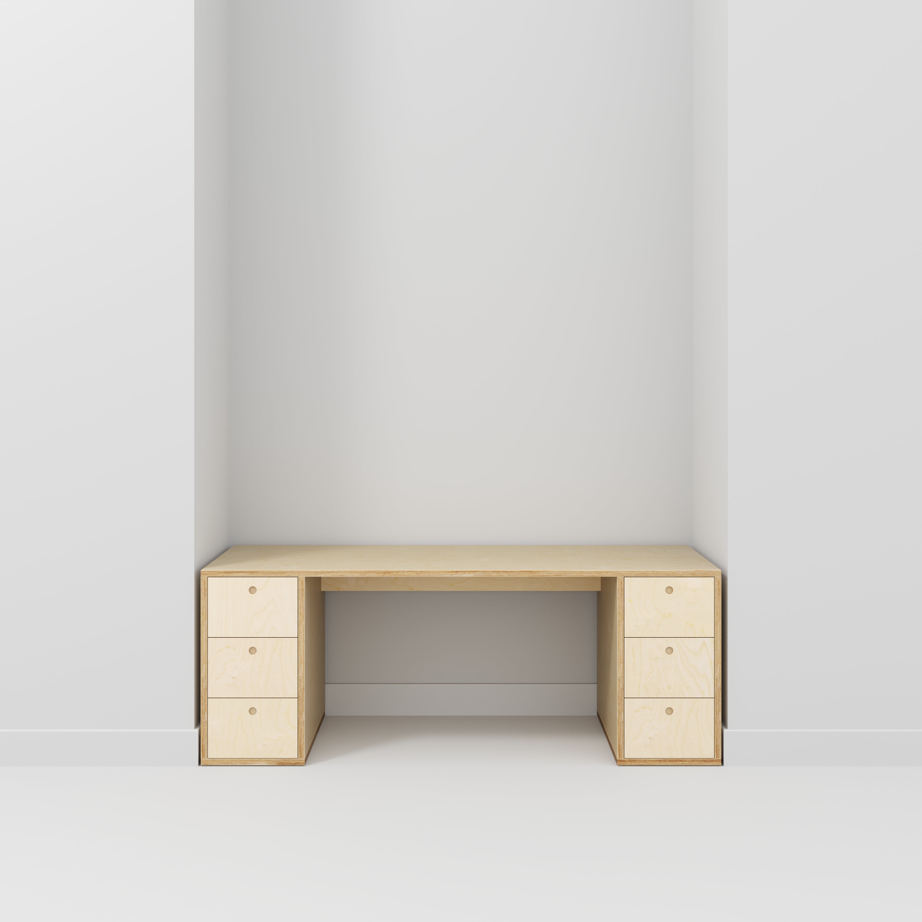 Plywood Desk with Storage Type 2 - Drawers - Plywood Birch - 2000(w) x 800(d) x 750(h)