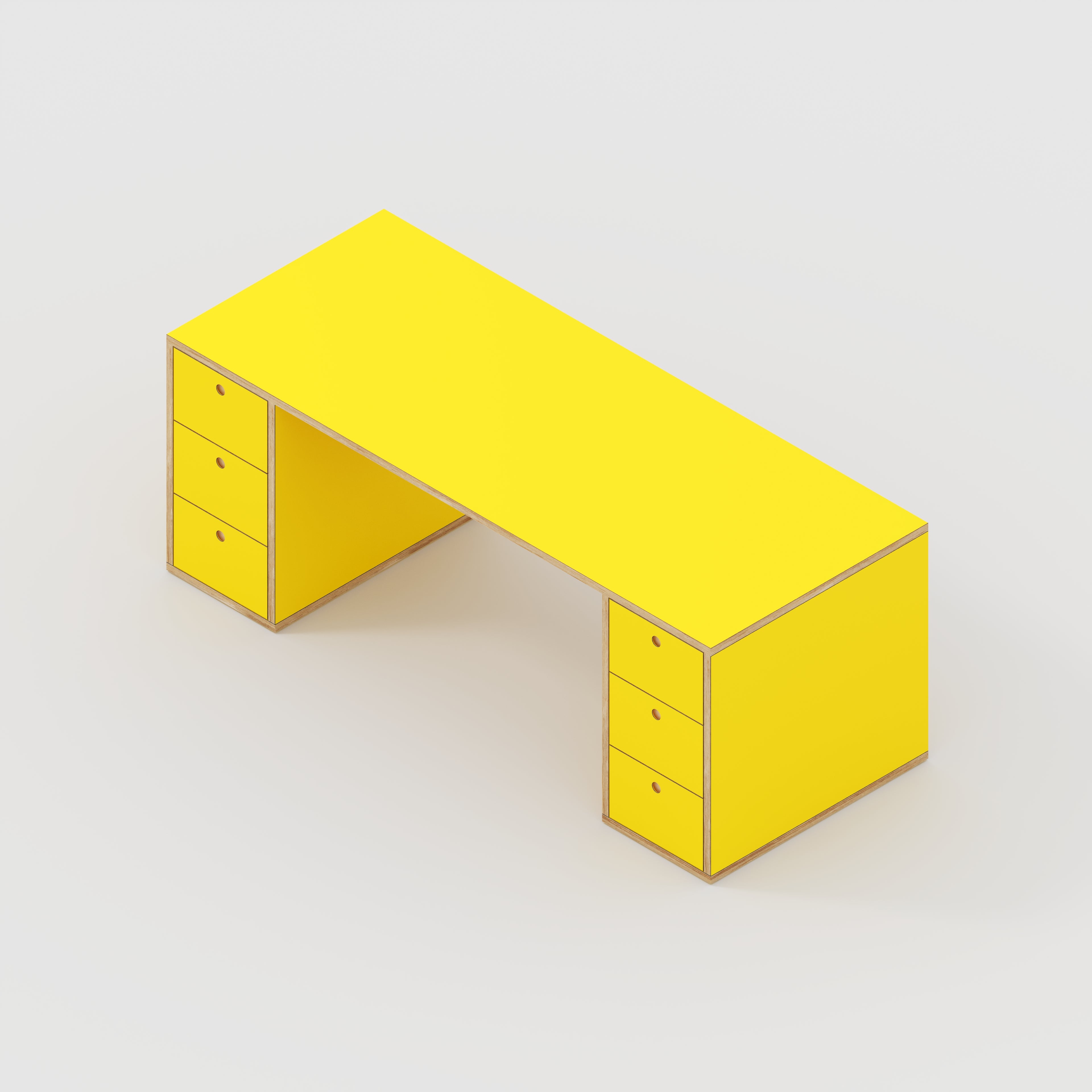 Plywood Desk with Storage Type 2 - Drawers - Formica Chrome Yellow - 2000(w) x 800(d) x 750(h)