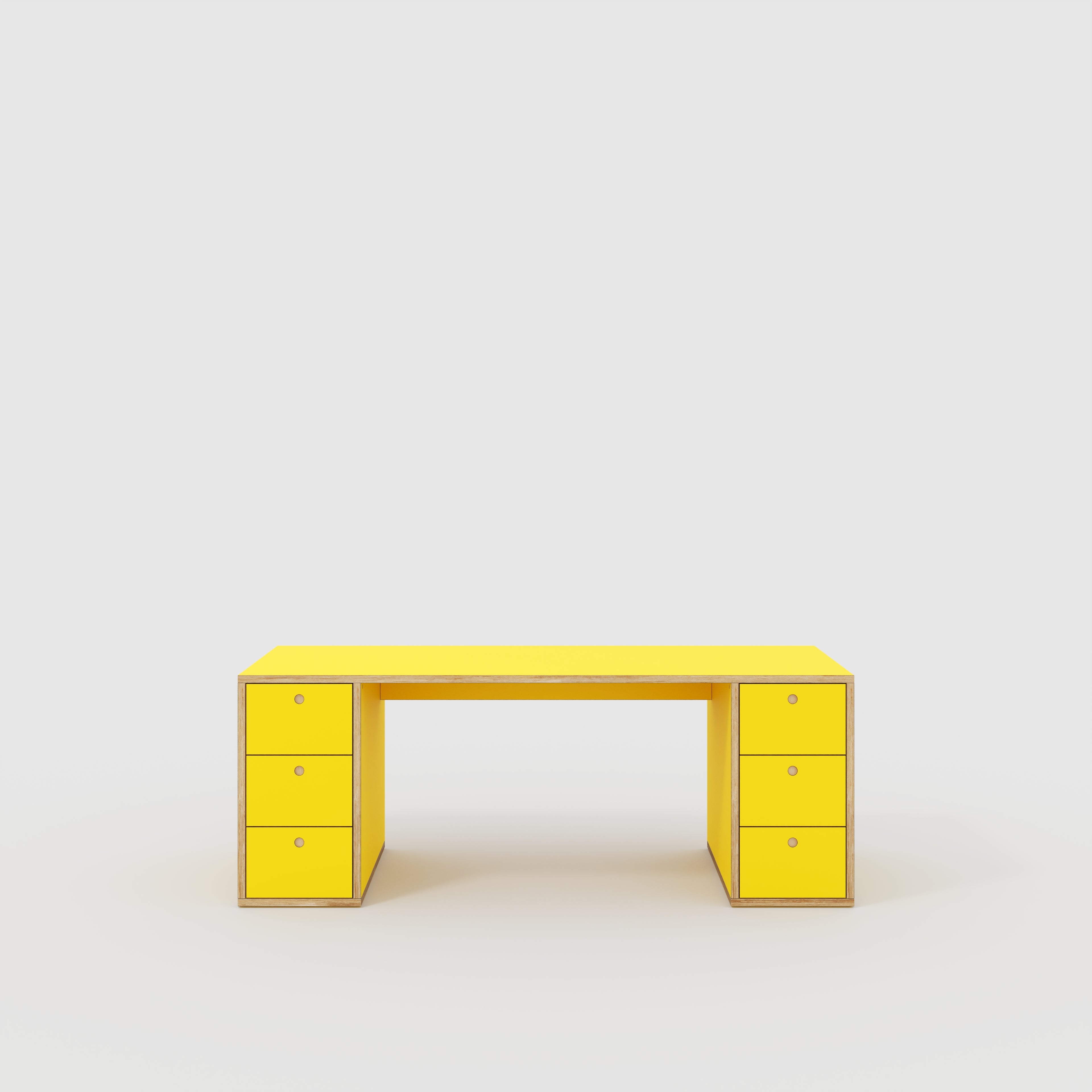 Plywood Desk with Storage Type 2 - Drawers - Formica Chrome Yellow - 2000(w) x 800(d) x 750(h)