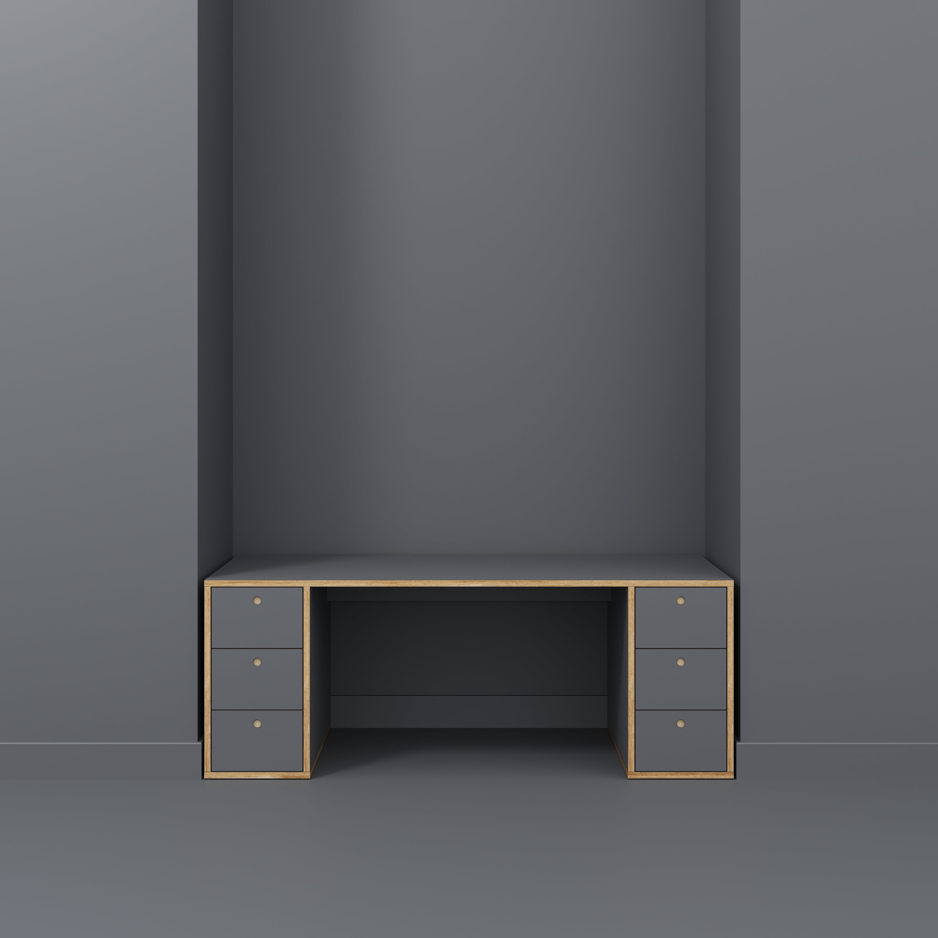 Plywood Desk with Storage Type 2 - Drawers - Formica Tornado Grey - 2000(w) x 800(d) x 750(h)