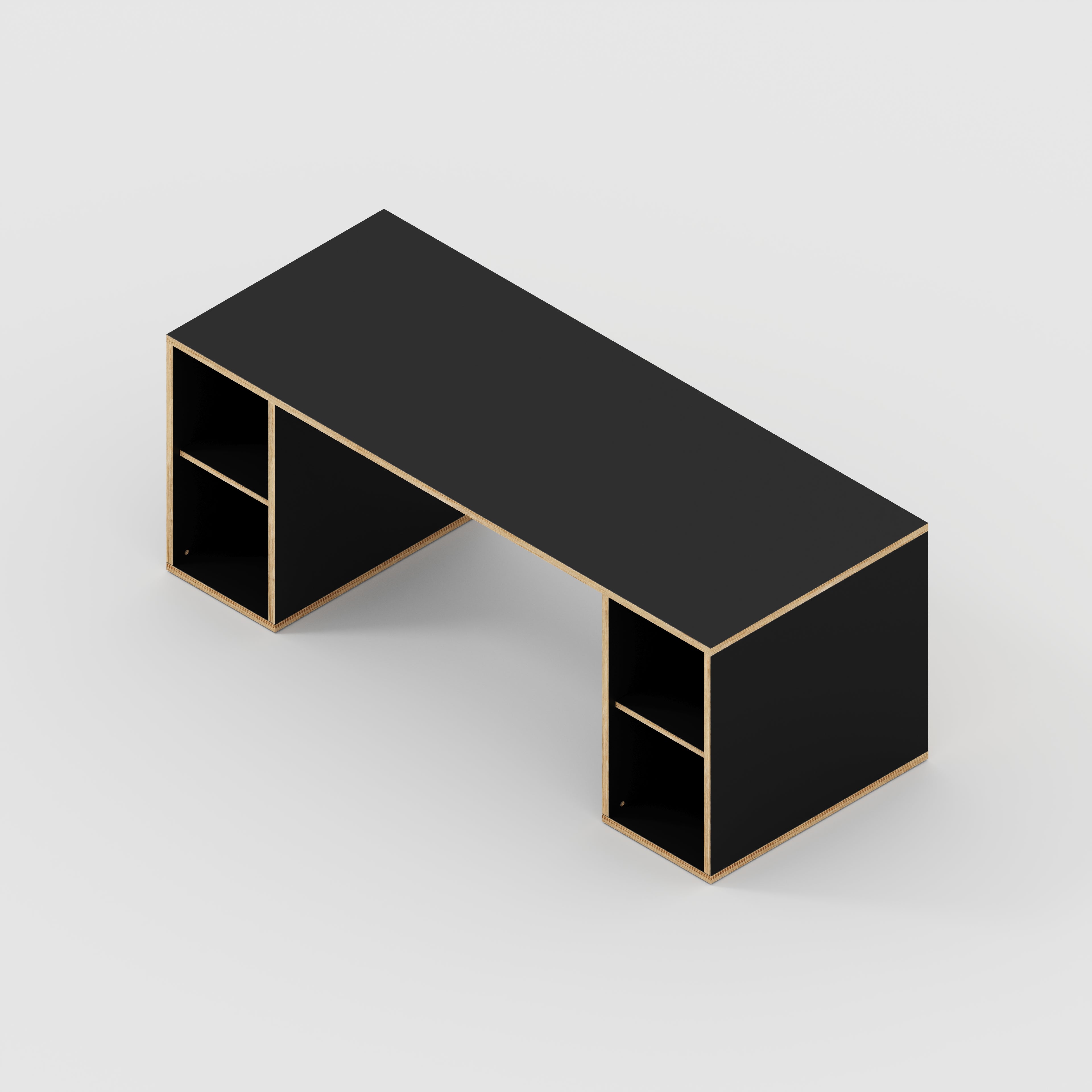 Plywood Desk with Storage Type 2 - Open Shelves - Formica Diamond Black - 2000(w) x 800(d) x 750(h)