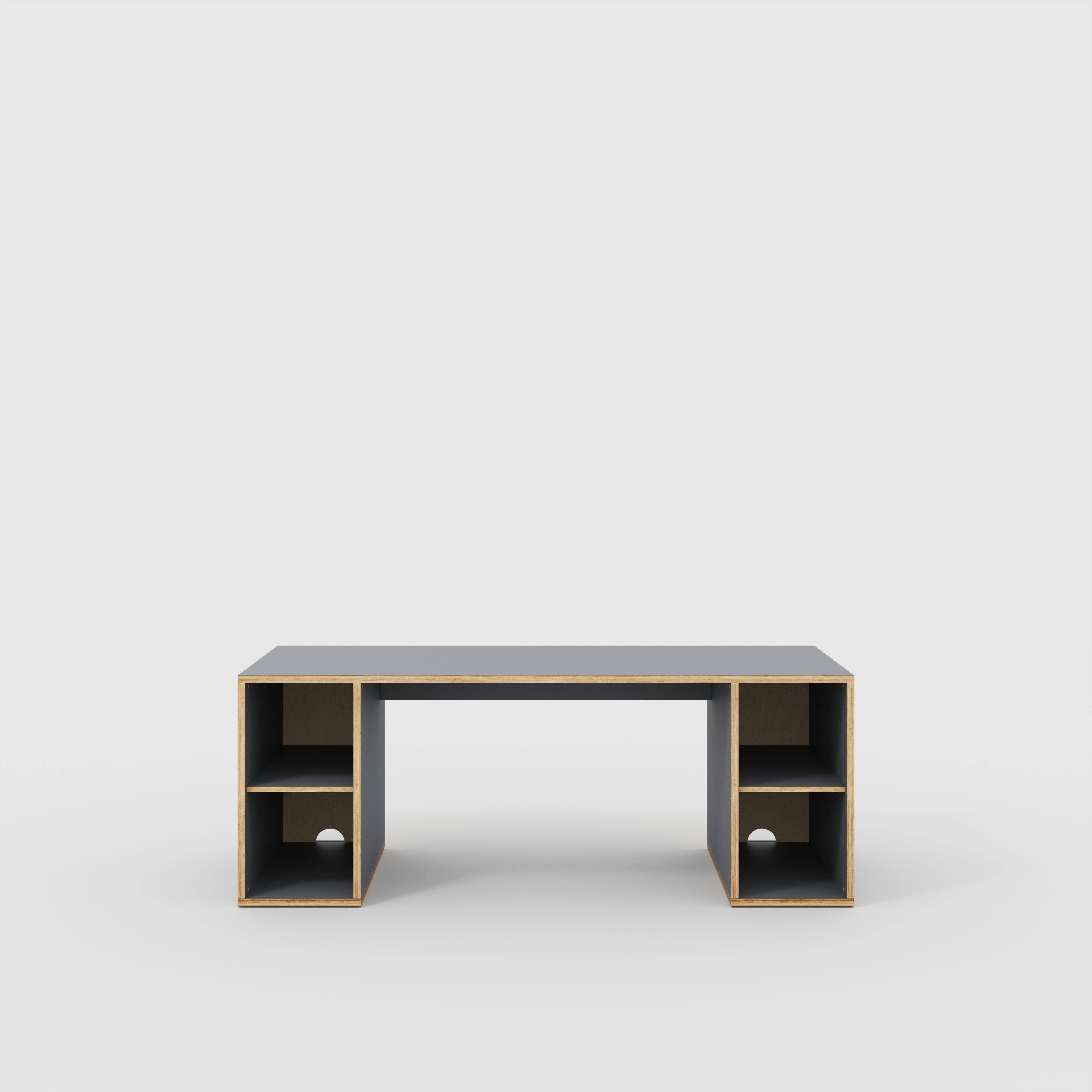 Plywood Desk with Storage Type 2 - Open Shelves - Formica Tornado Grey - 2000(w) x 800(d) x 750(h)