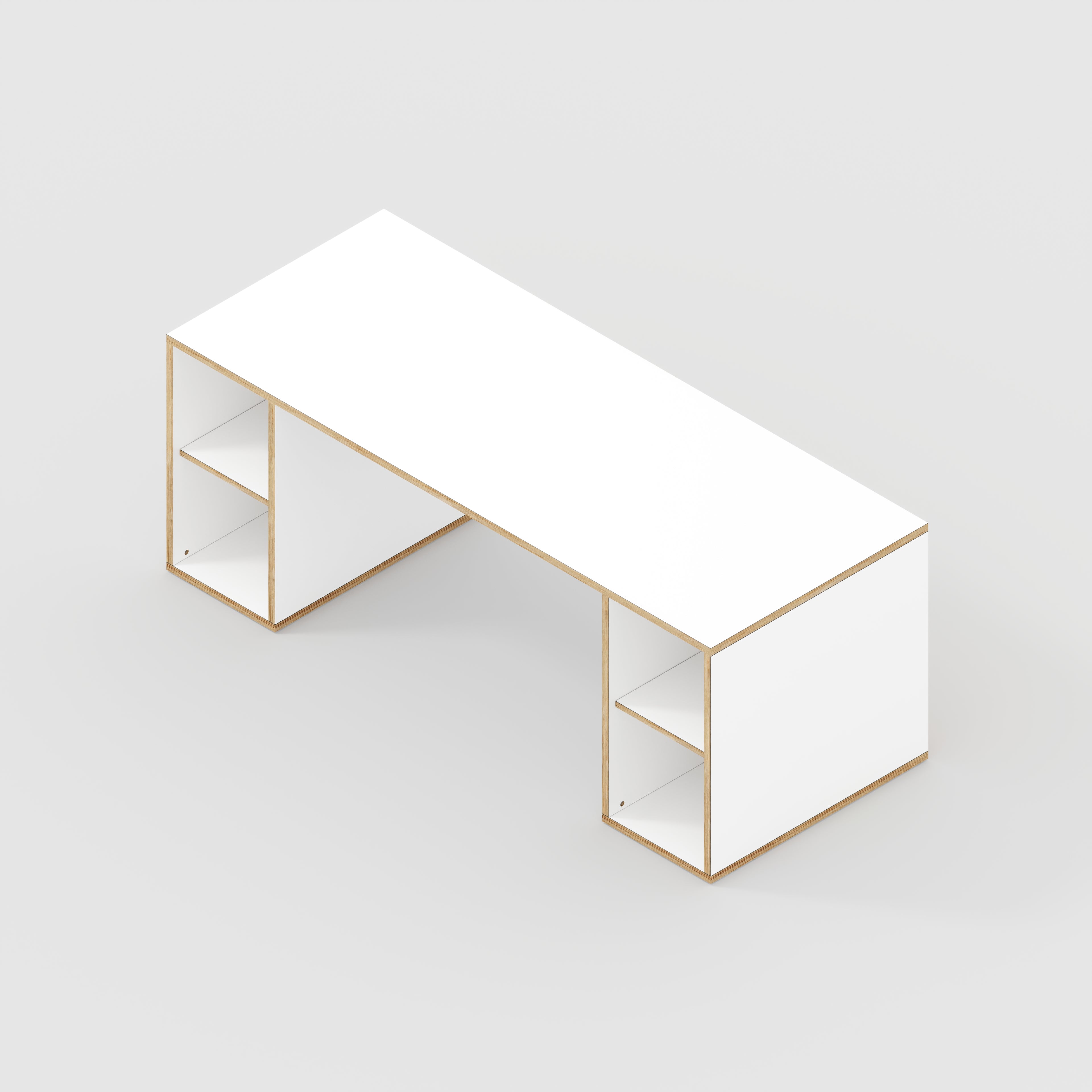 Plywood Desk with Storage Type 2 - Open Shelves - Formica White - 2000(w) x 800(d) x 750(h)