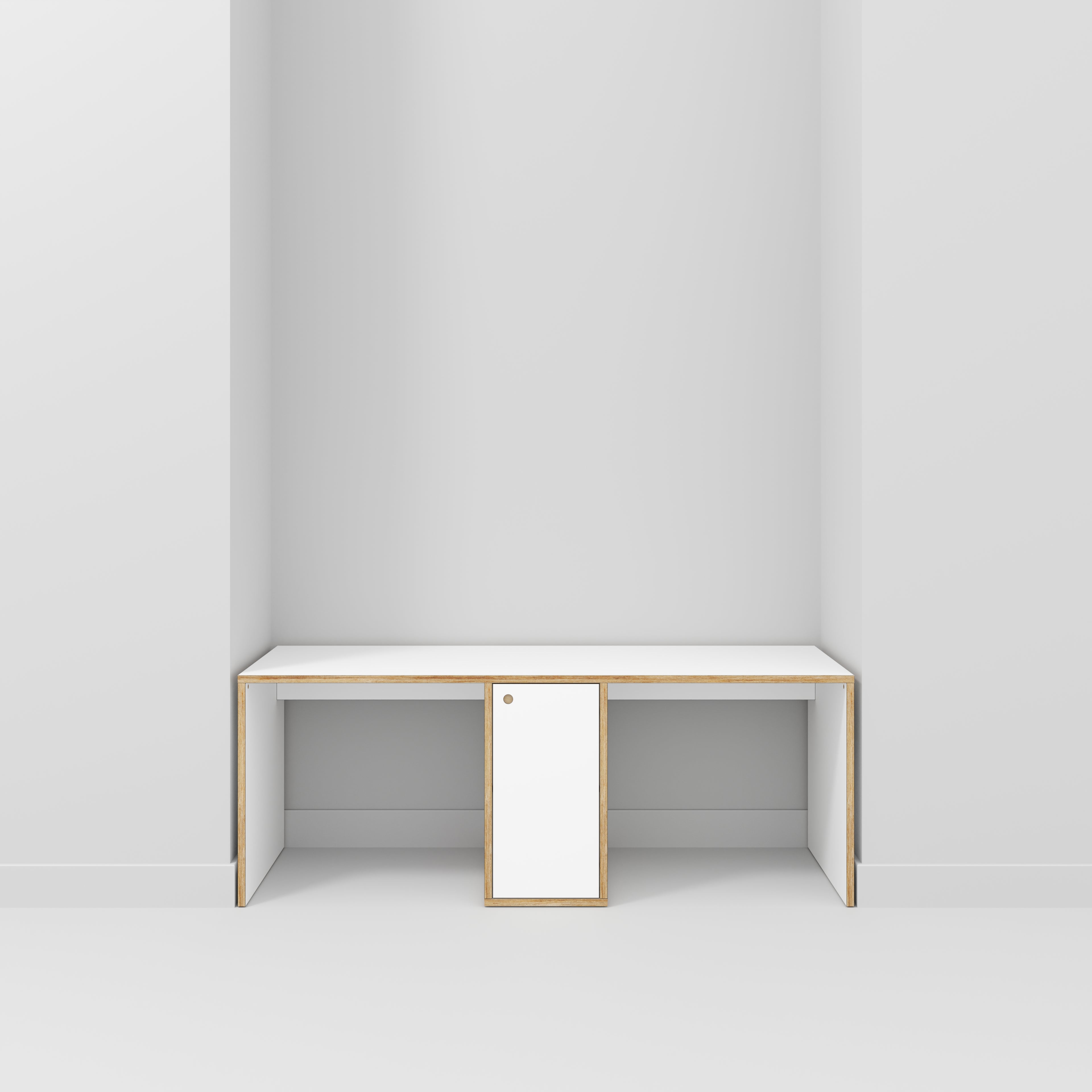 Plywood Desk with Storage Type 3 - Door - Formica White - 2000(w) x 800(d) x 750(h)
