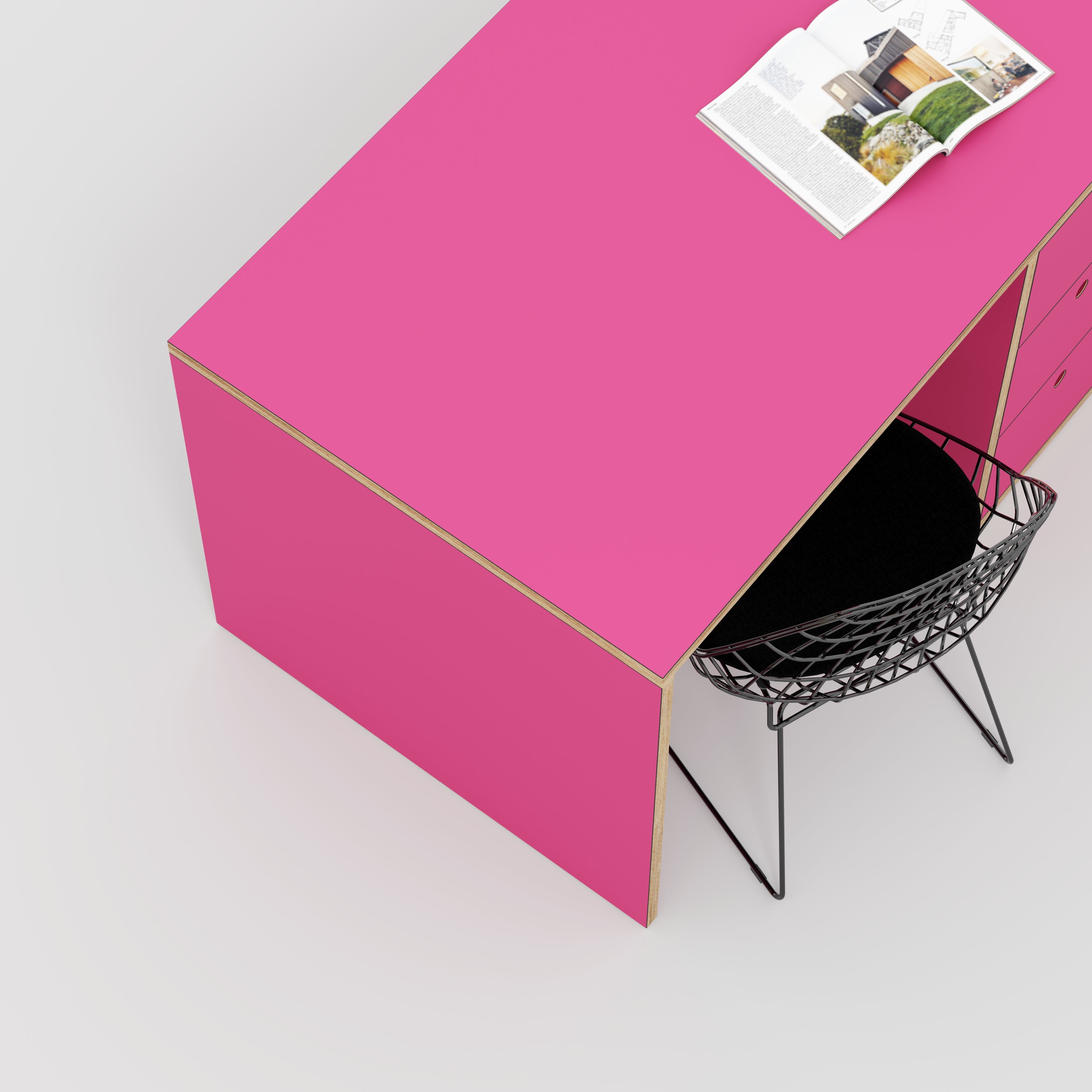 Plywood Desk with Storage Type 3 - Drawers - Formica Juicy Pink - 2000(w) x 800(d) x 750(h)