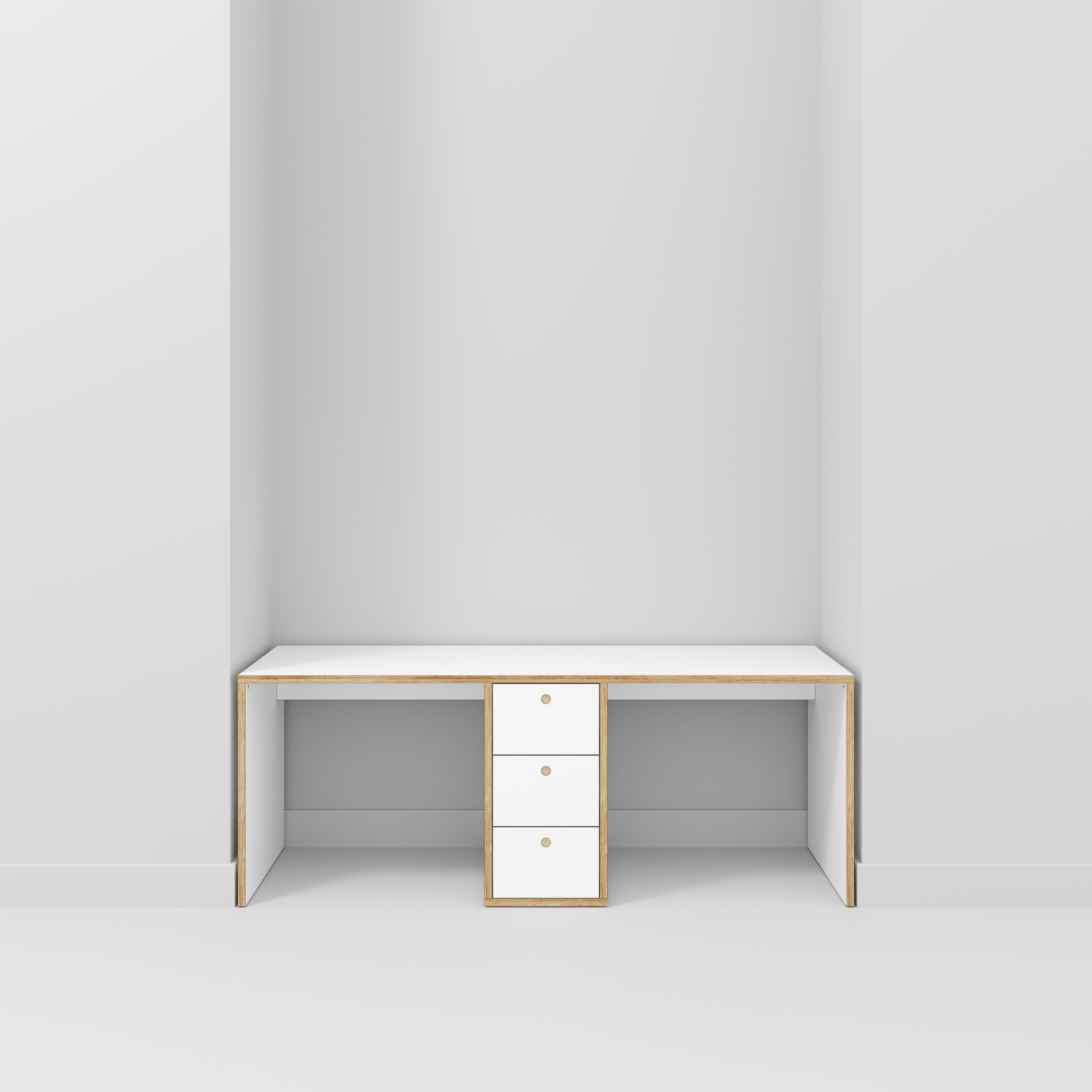 Plywood Desk with Storage Type 3 - Drawers - Formica White - 2000(w) x 800(d)