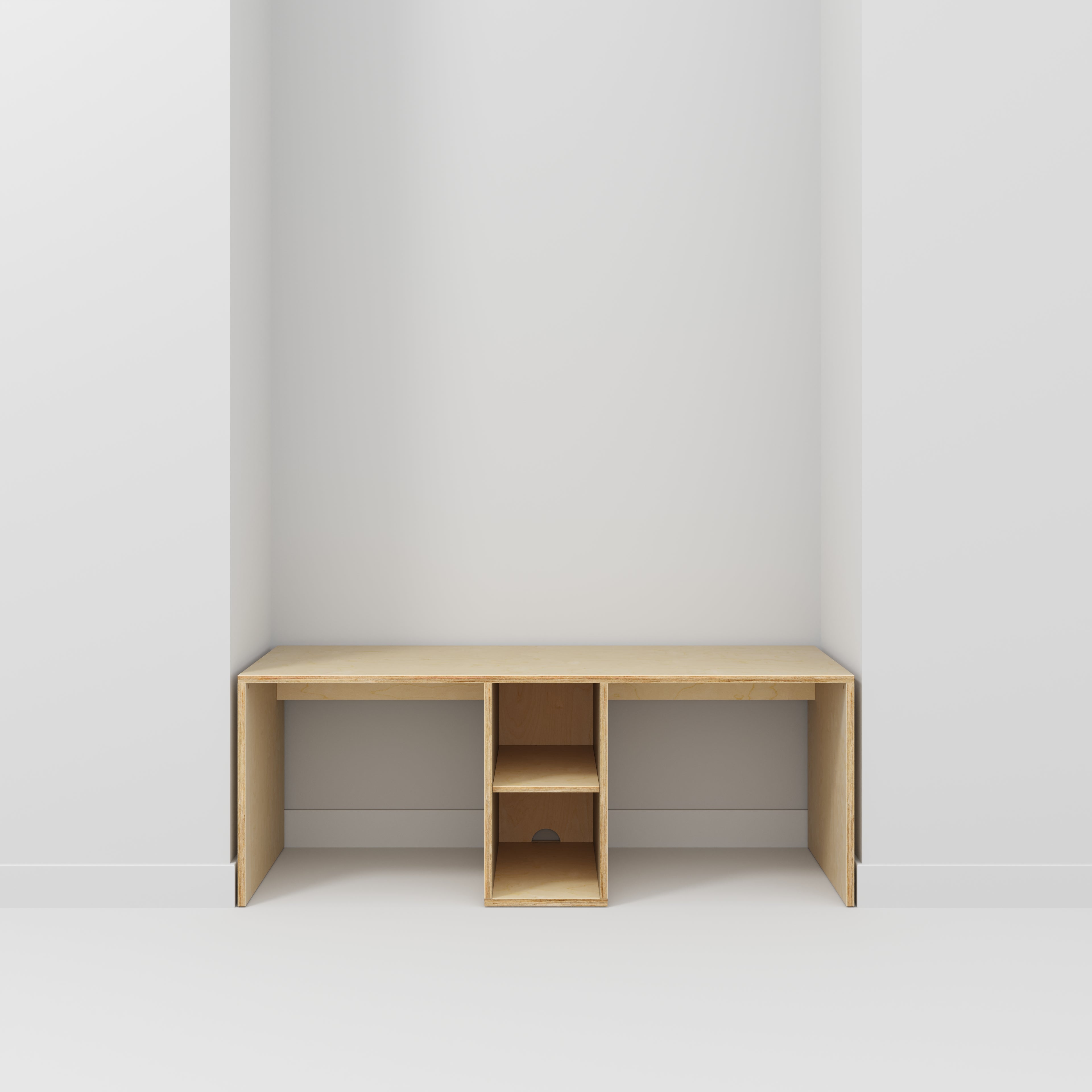 Plywood Desk with Storage Type 3 - Shelf - Plywood Birch - 2000(w) x 800(d) x 750(h)