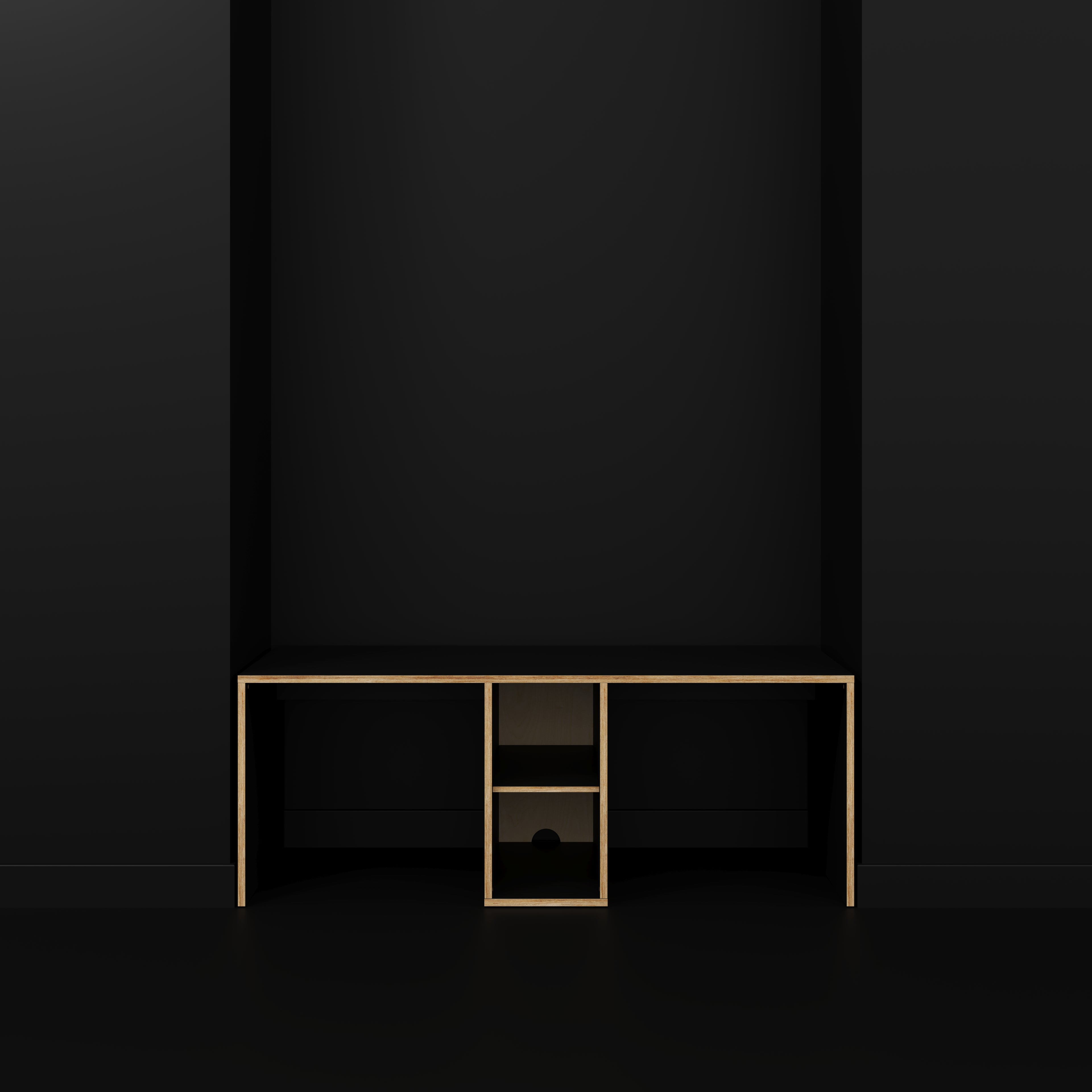 Plywood Desk with Storage Type 3 - Shelf - Formica Diamond Black - 2000(w) x 800(d) x 750(h)