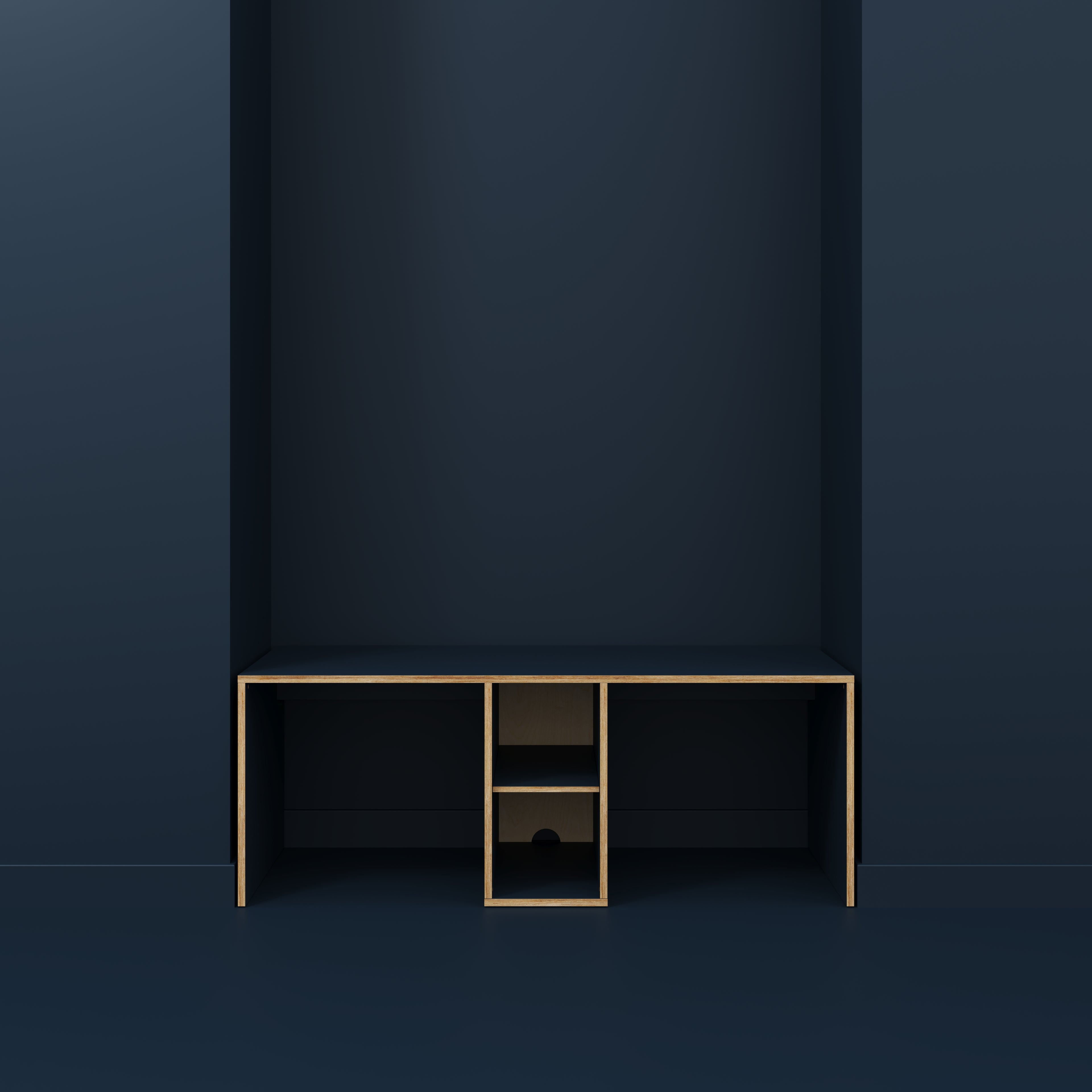 Plywood Desk with Storage Type 3 - Shelf - Formica Night Sea Blue - 2000(w) x 800(d) x 750(h)