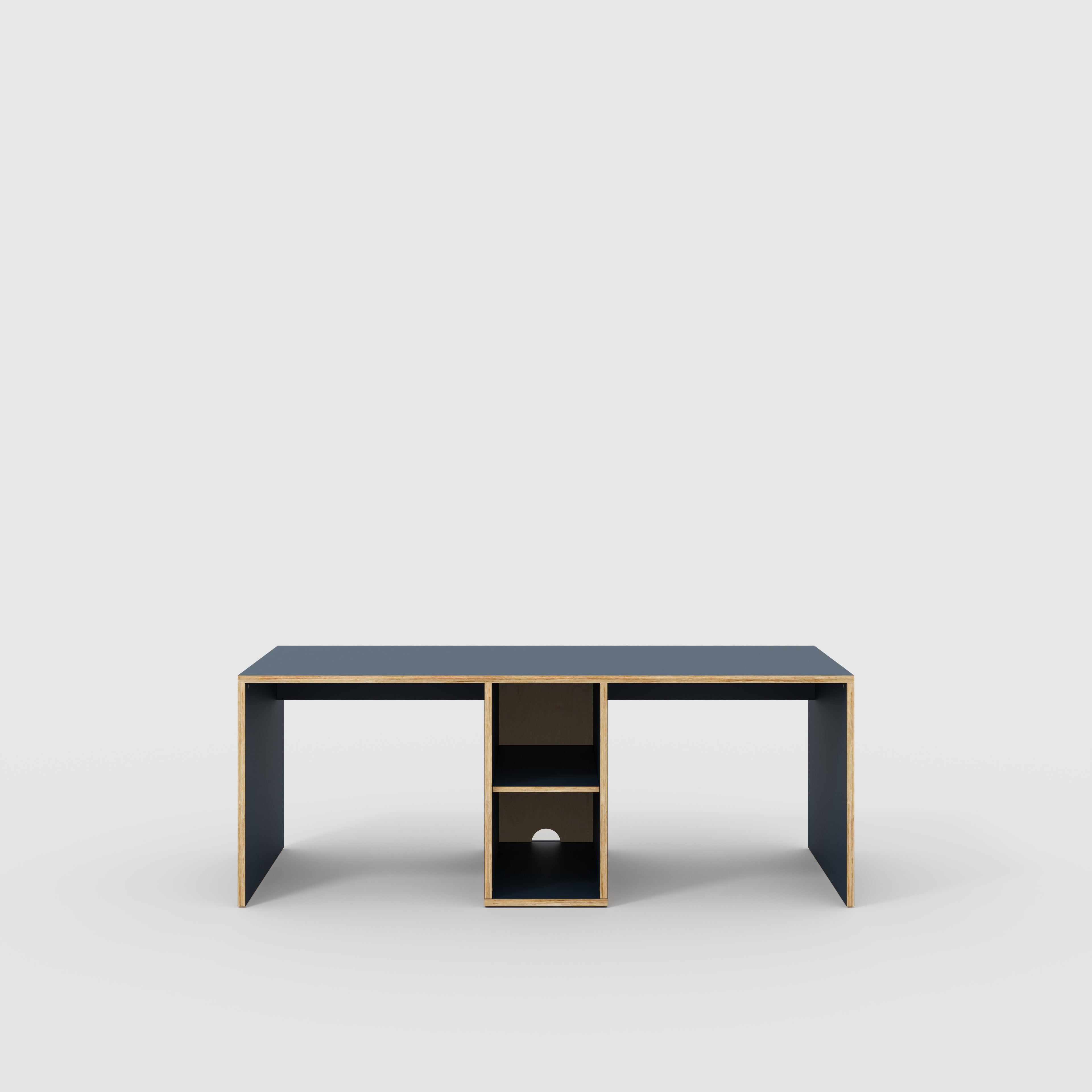 Plywood Desk with Storage Type 3 - Shelf - Formica Night Sea Blue - 2000(w) x 800(d) x 750(h)