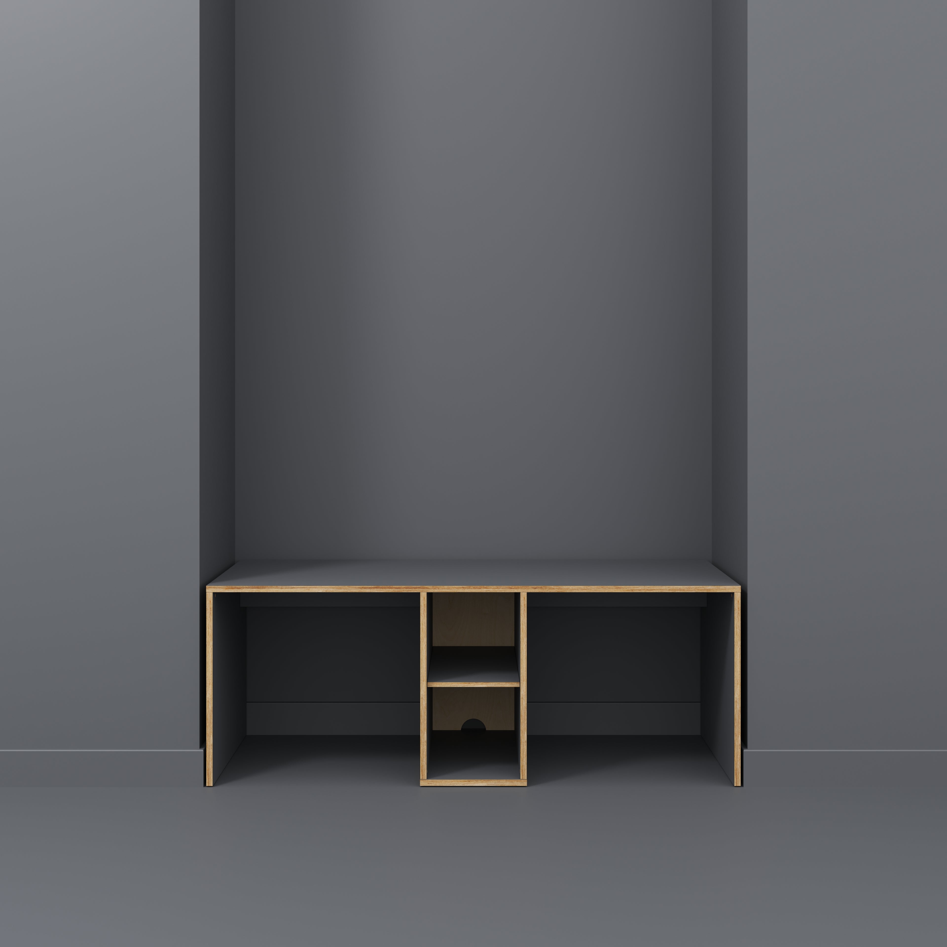Plywood Desk with Storage Type 3 - Shelf - Formica Tornado Grey - 2000(w) x 800(d) x 750(h)