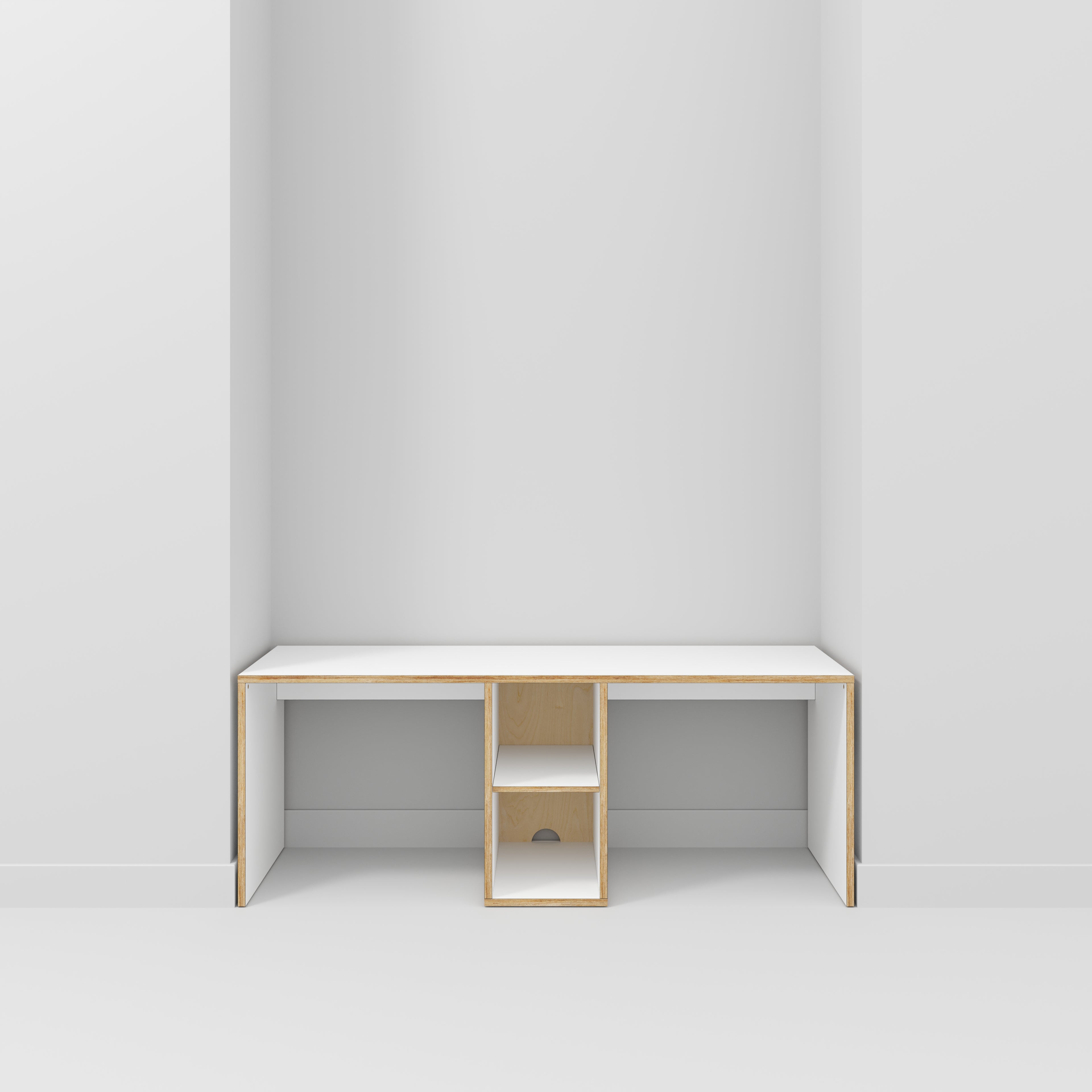 Plywood Desk with Storage Type 3 - Shelf - Formica White - 2000(w) x 800(d) x 750(h)