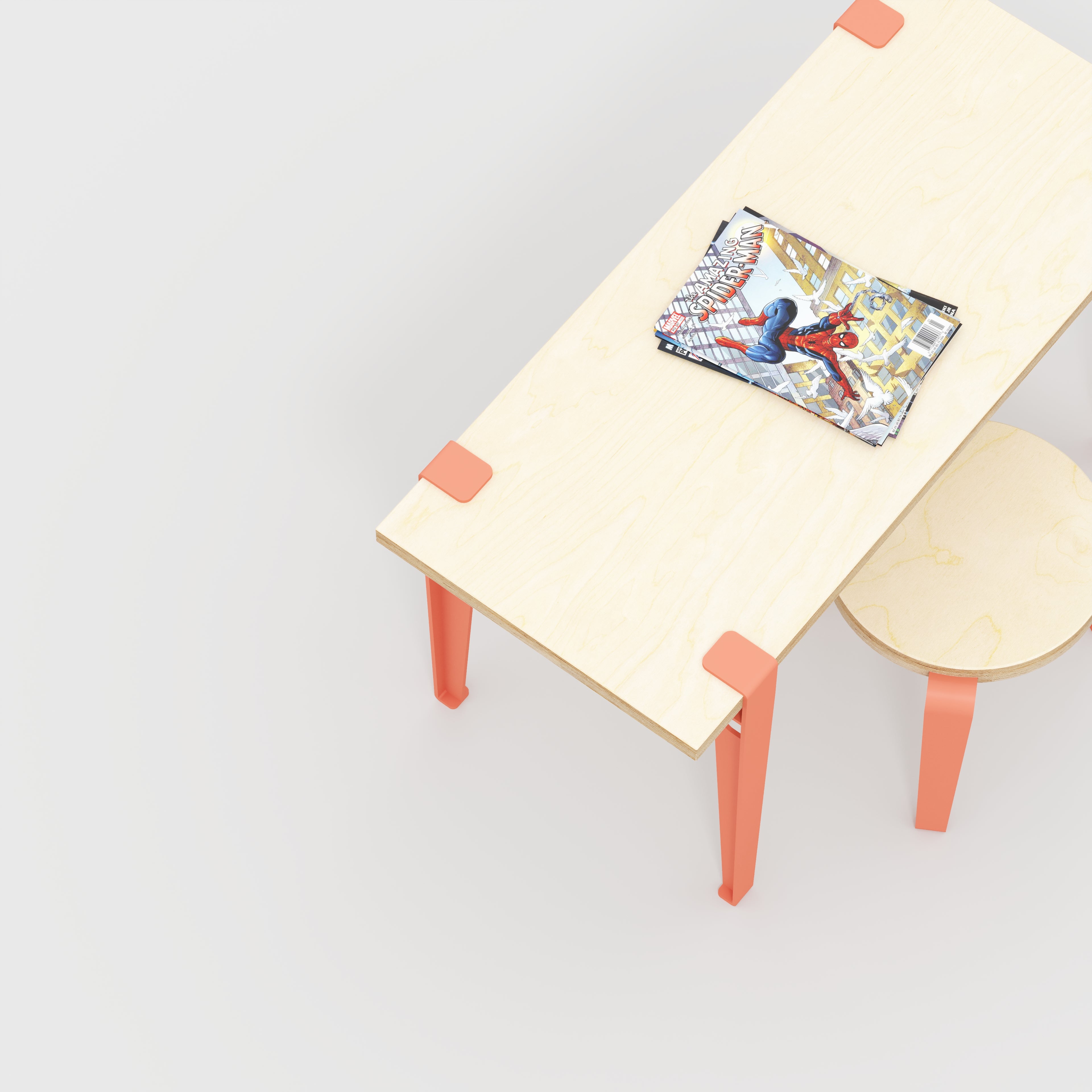 Plywood Kids Desk with Flamingo Pink Tiptoe Legs - Plywood Birch - 800(w) x 400(d) x 500(h)