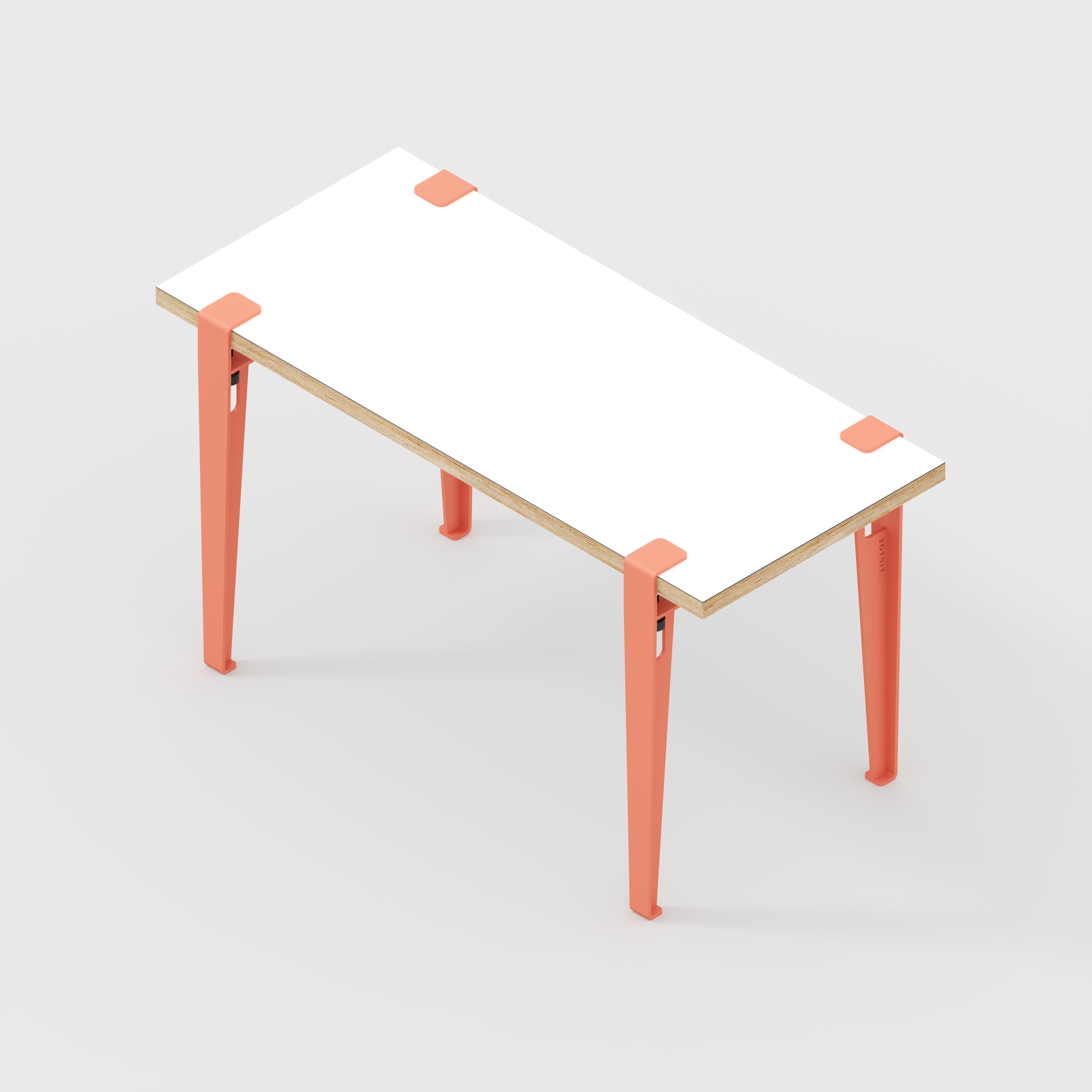 Plywood Kids Desk with Flamingo Pink Tiptoe Legs - Formica White - 800(w) x 400(d) x 500(h)