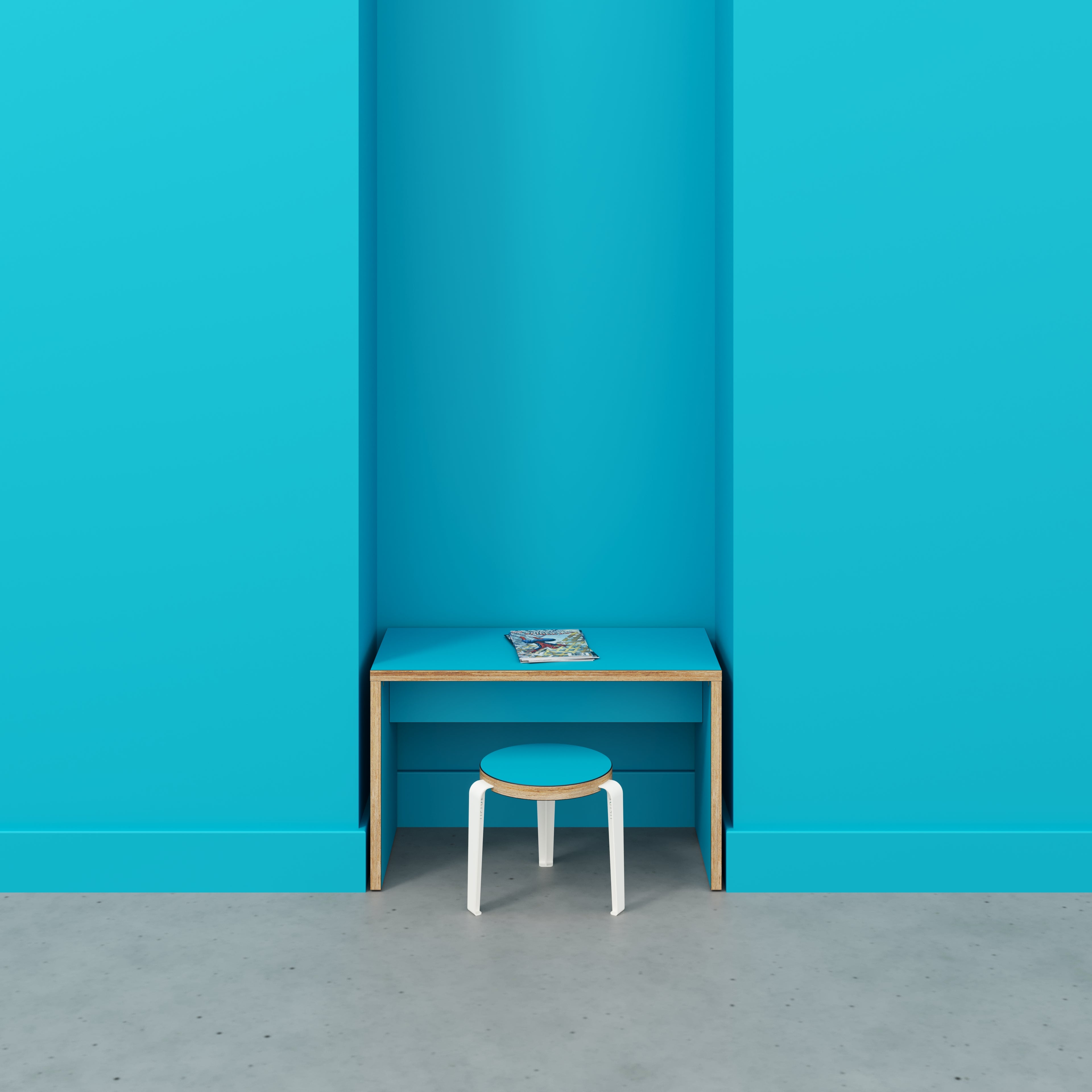 Kids Desk with Solid Sides - Formica Caribbean Blue - 800(w) x 400(d) x 500(h)