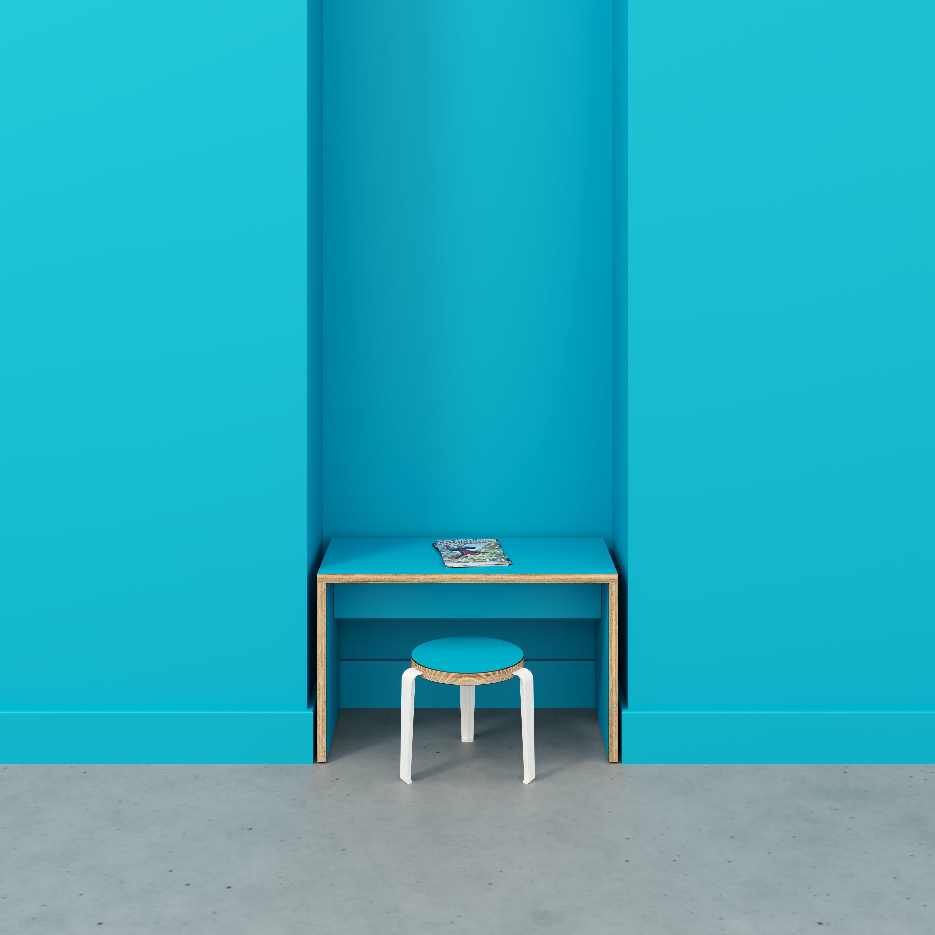 Plywood Kids Desk with Solid Sides - Formica Caribbean Blue - 800(w) x 400(d) x 500(h)