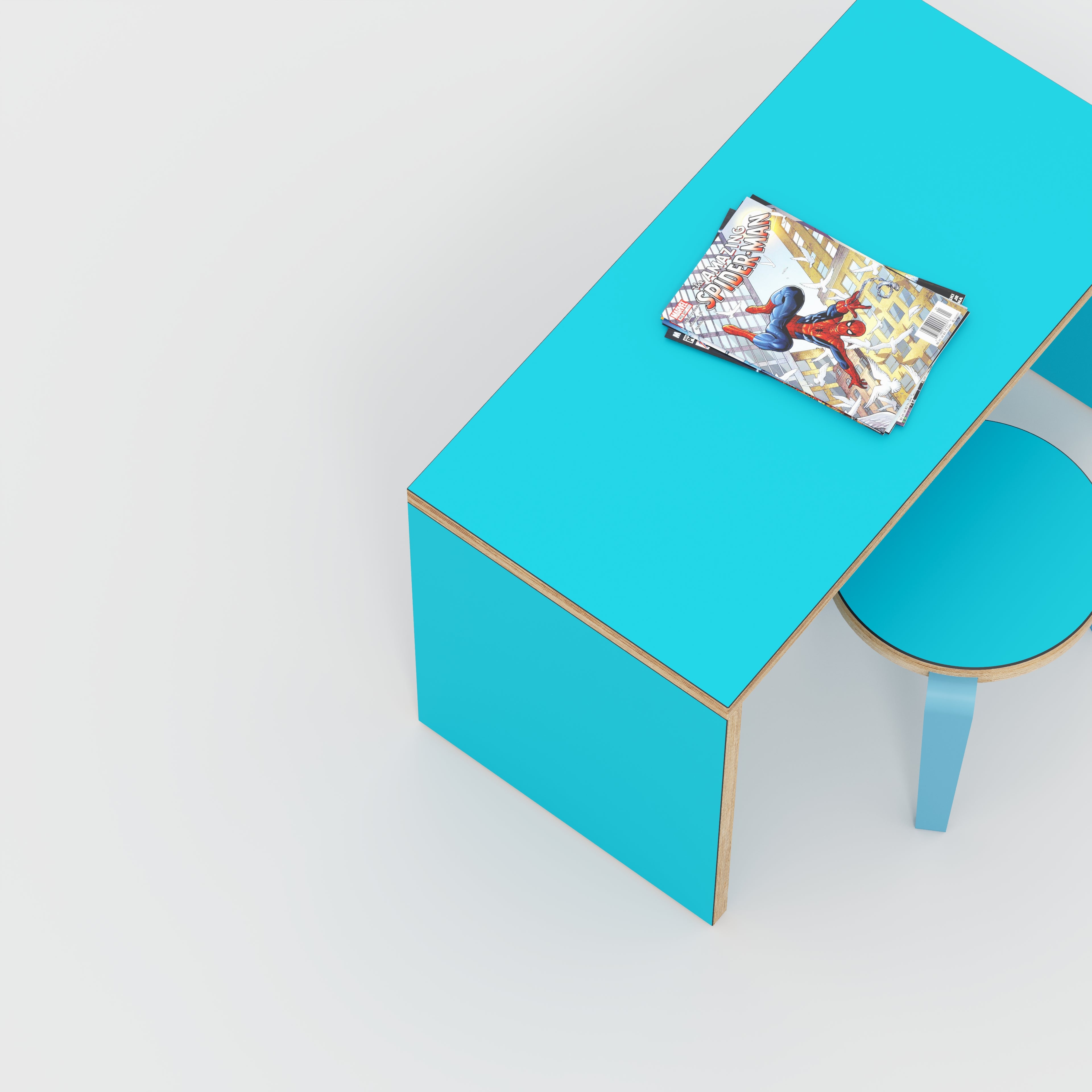 Plywood Kids Desk with Solid Sides - Formica Caribbean Blue - 800(w) x 400(d) x 500(h)