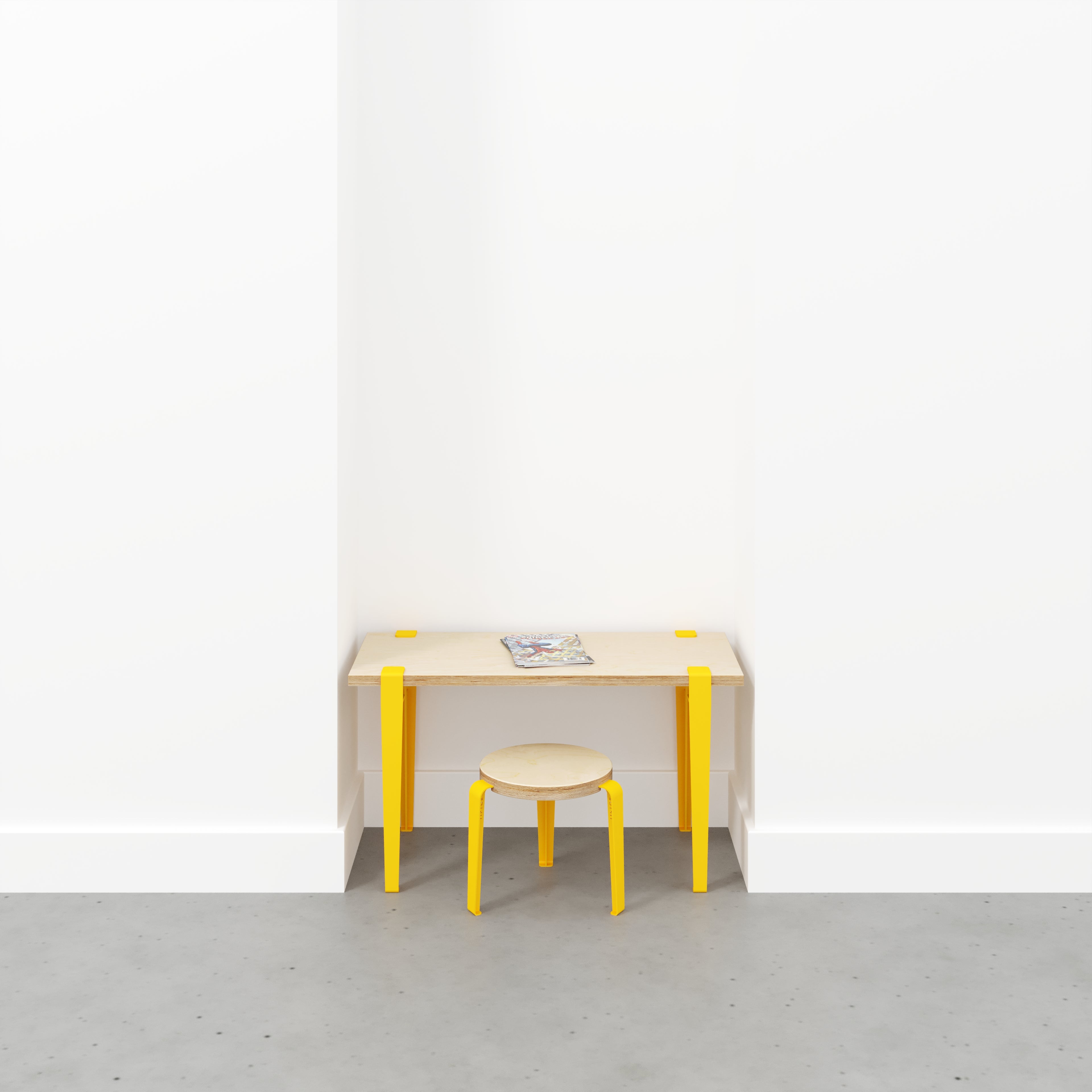 Kids Desk with Sun Yellow Tiptoe Legs - Plywood Birch - 800(w) x 400(d) x 500(h)