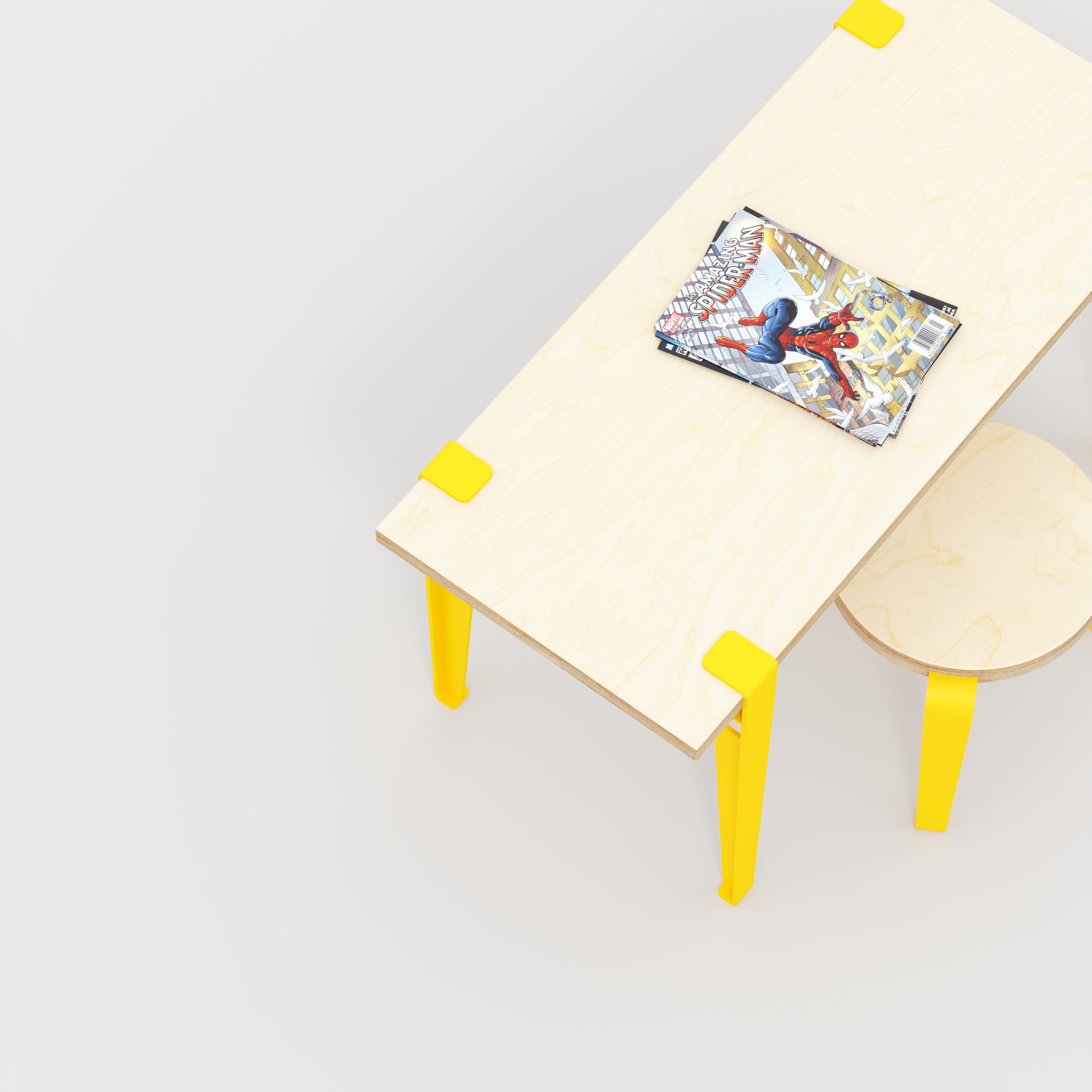 Plywood Kids Desk with Sun Yellow Tiptoe Legs - Plywood Birch - 800(w) x 400(d) x 500(h)