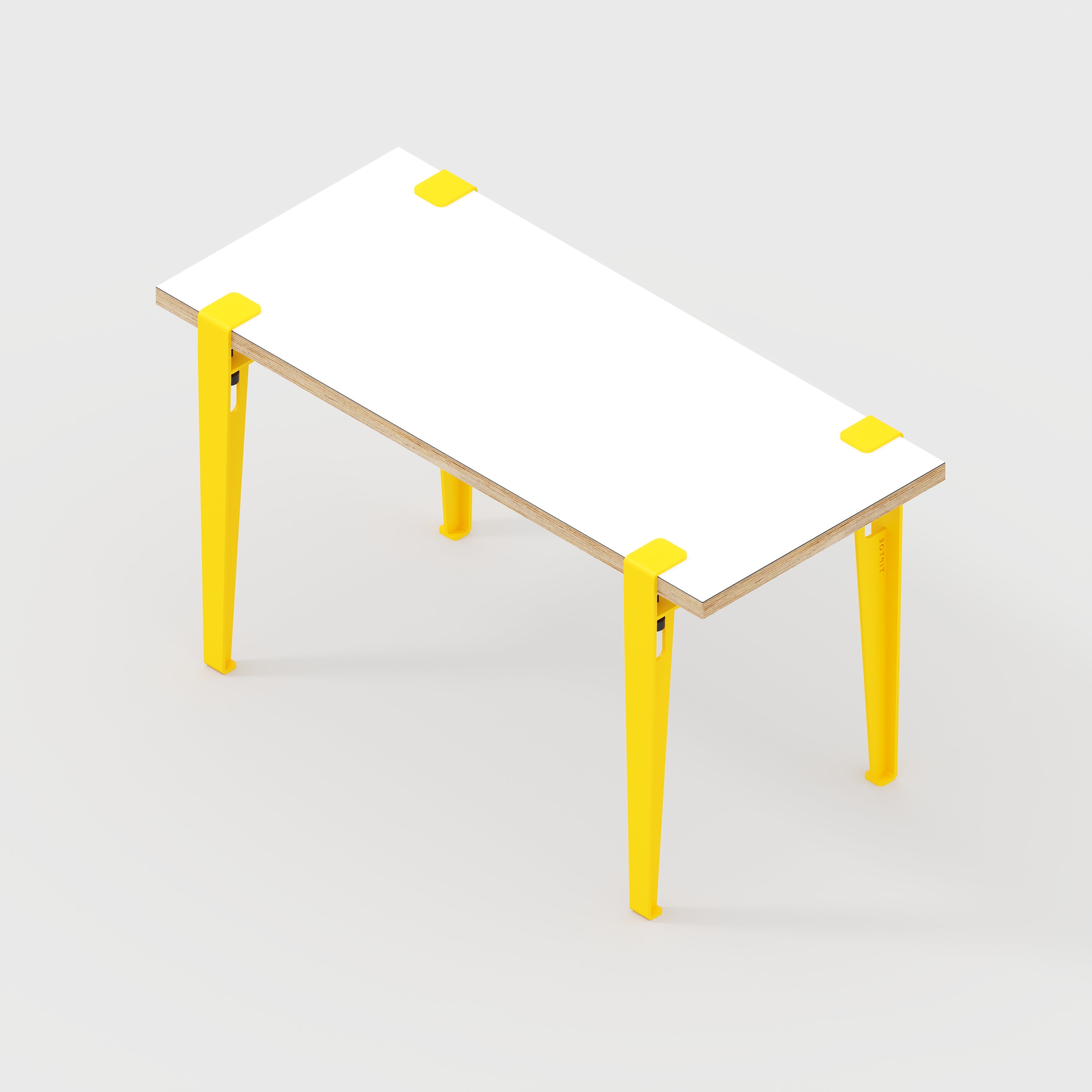Plywood Kids Desk with Sun Yellow Tiptoe Legs - Formica White - 800(w) x 400(d) x 500(h)