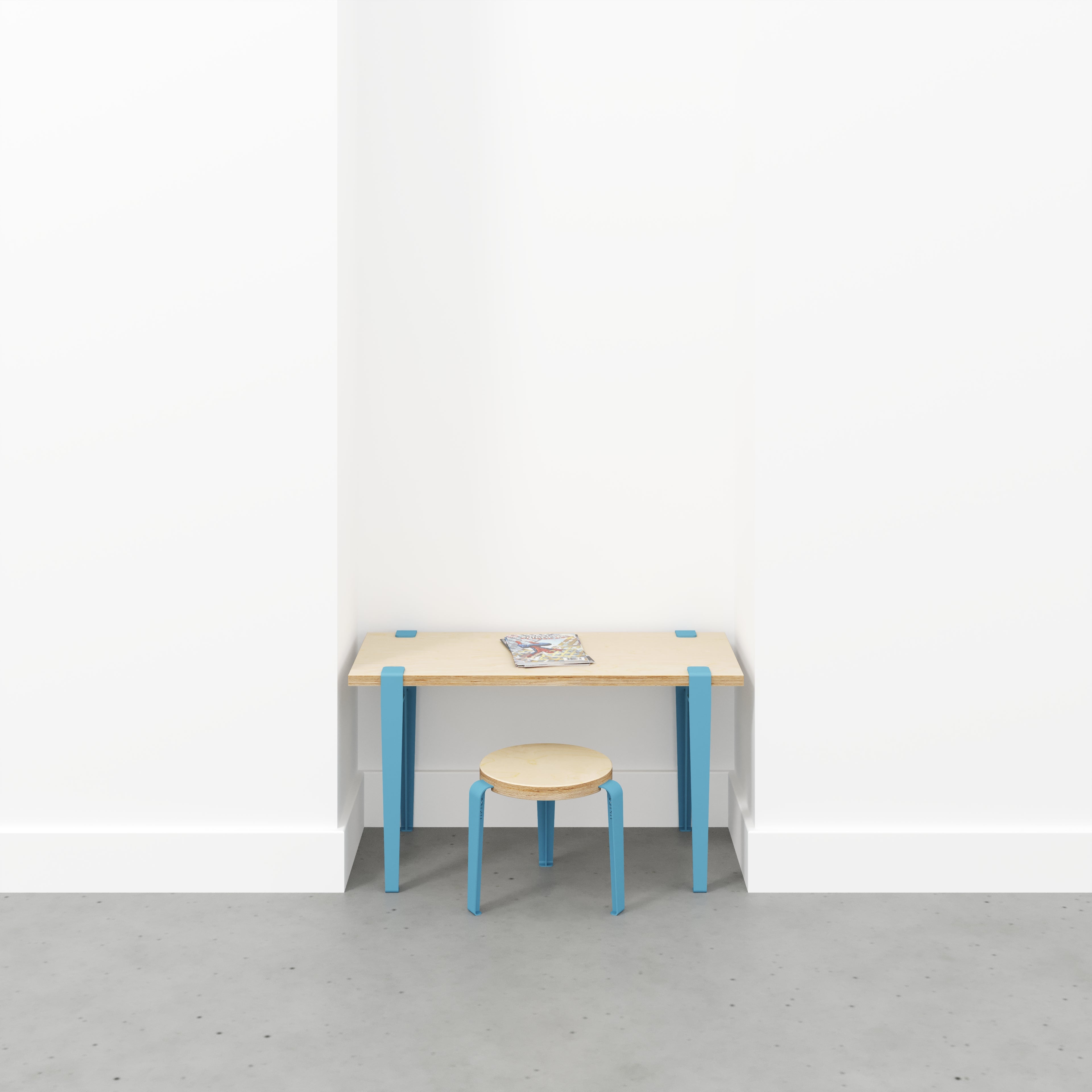 Plywood Kids Desk with Whale Blue Tiptoe Legs - Plywood Birch - 800(w) x 400(d) x 500(h)