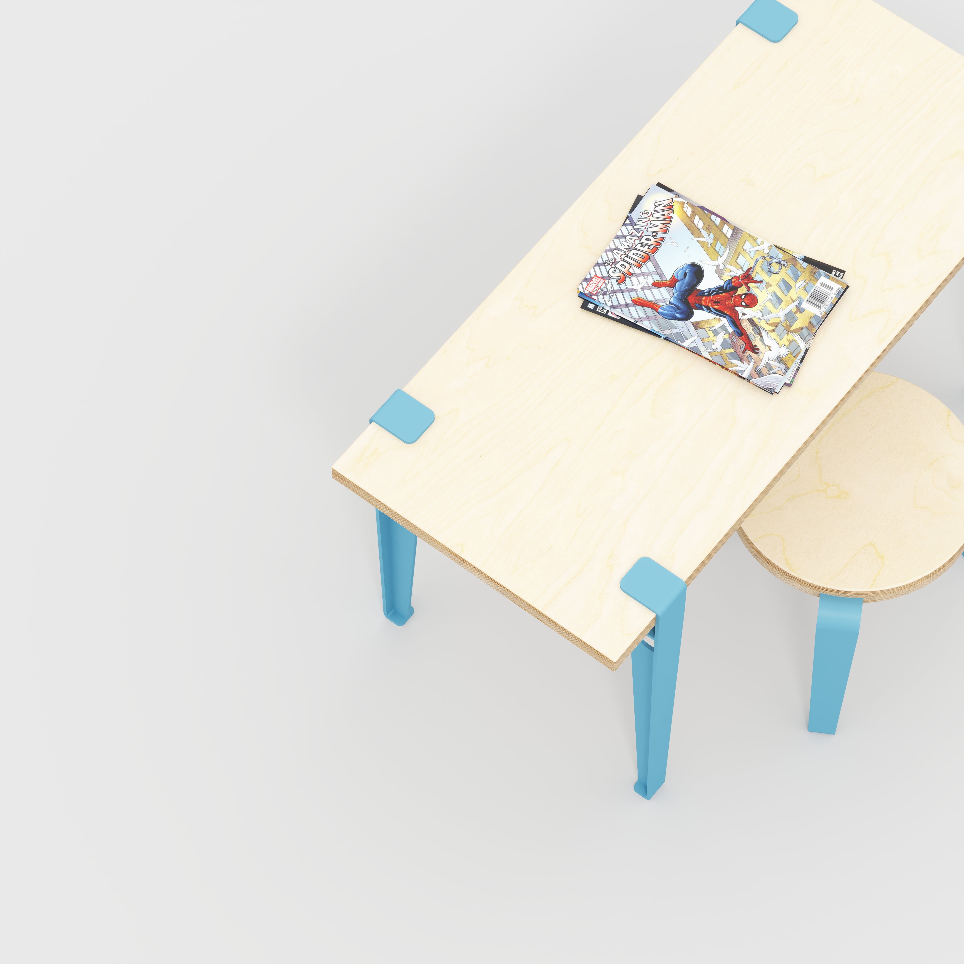 Plywood Kids Desk with Whale Blue Tiptoe Legs - Plywood Birch - 800(w) x 400(d) x 500(h)