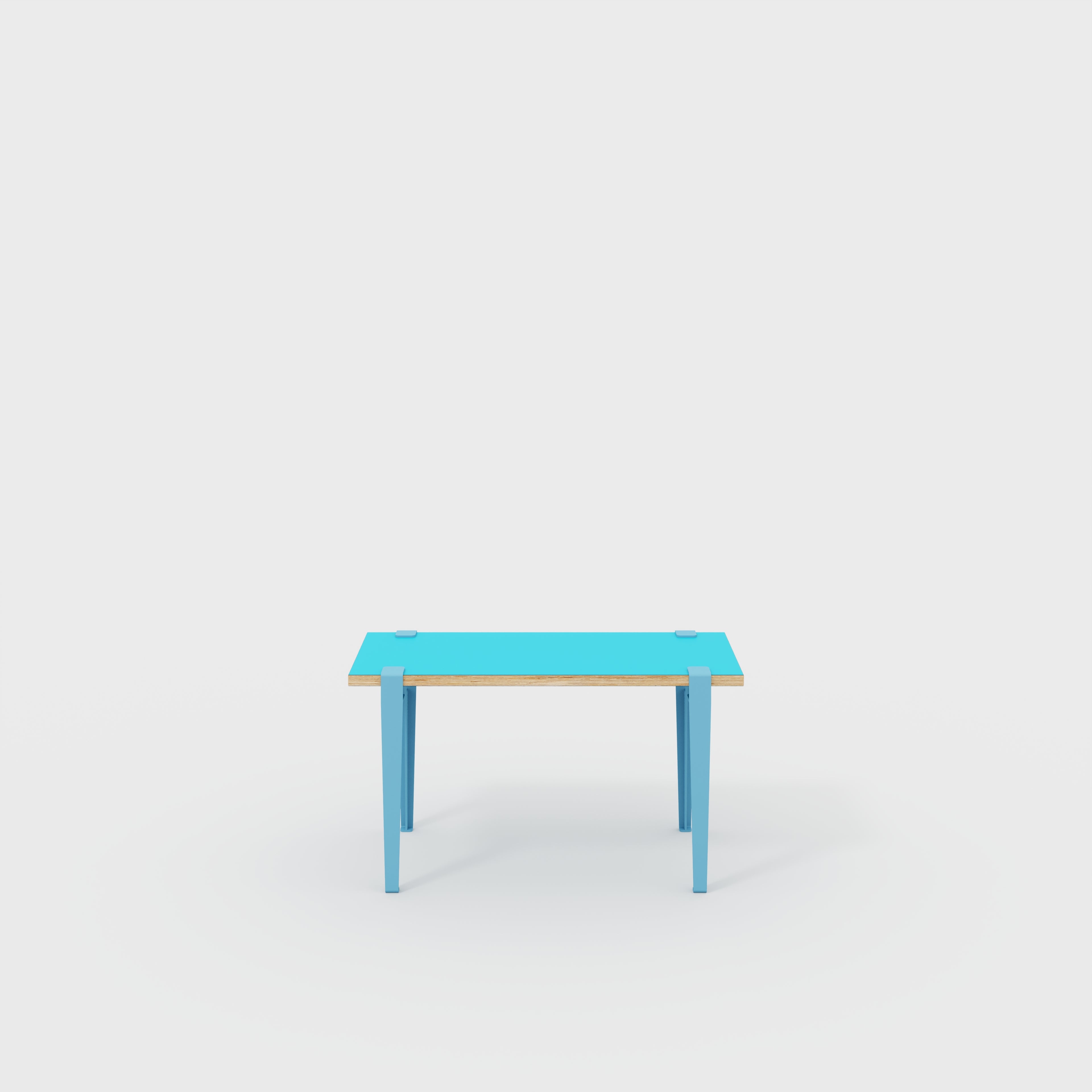 Plywood Kids Desk with Whale Blue Tiptoe Legs - Formica Caribbean Blue - 800(w) x 400(d) x 500(h)