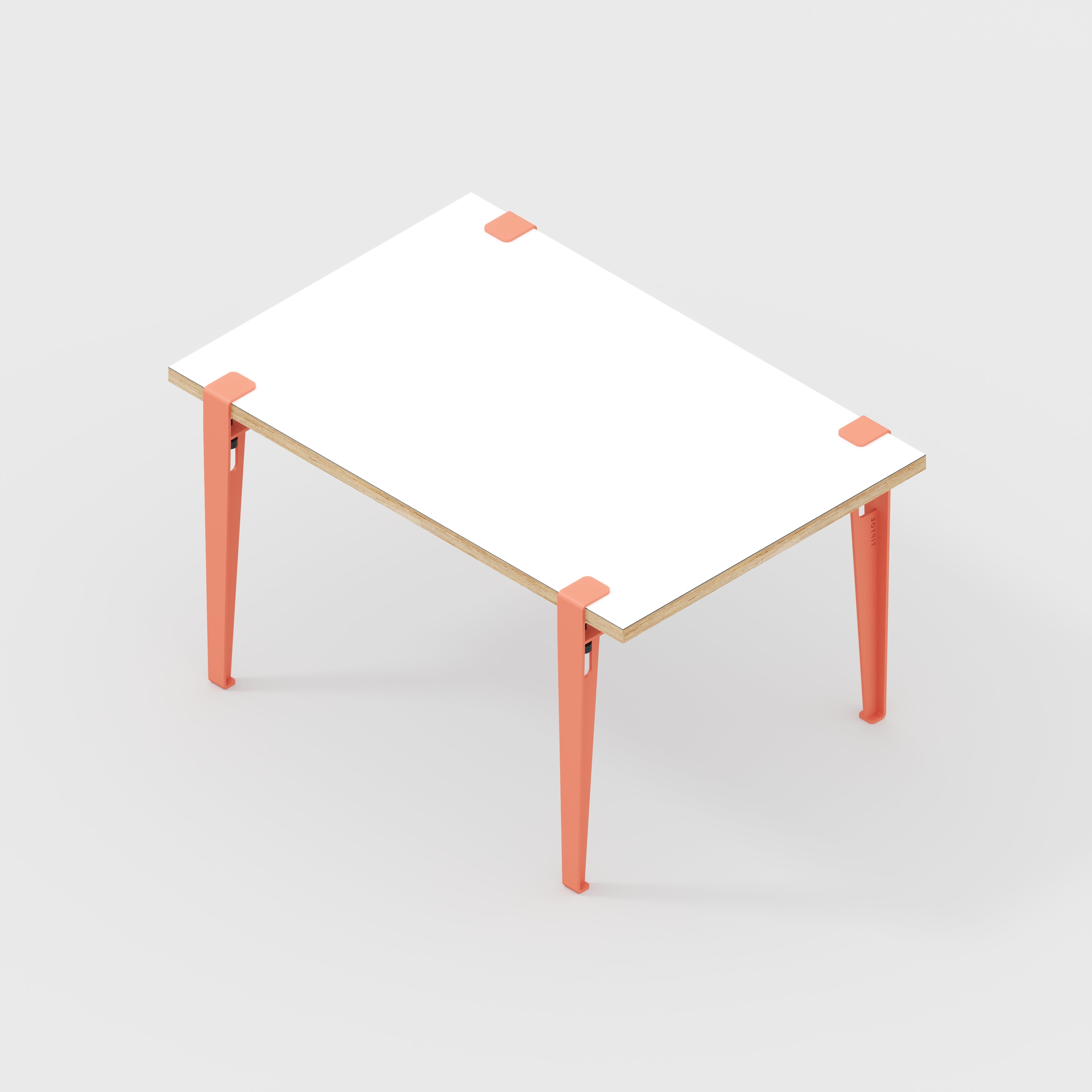 Plywood Kids Table with Flamingo Pink Tiptoe Legs - Formica White - 800(w) x 600(d) x 500(h)
