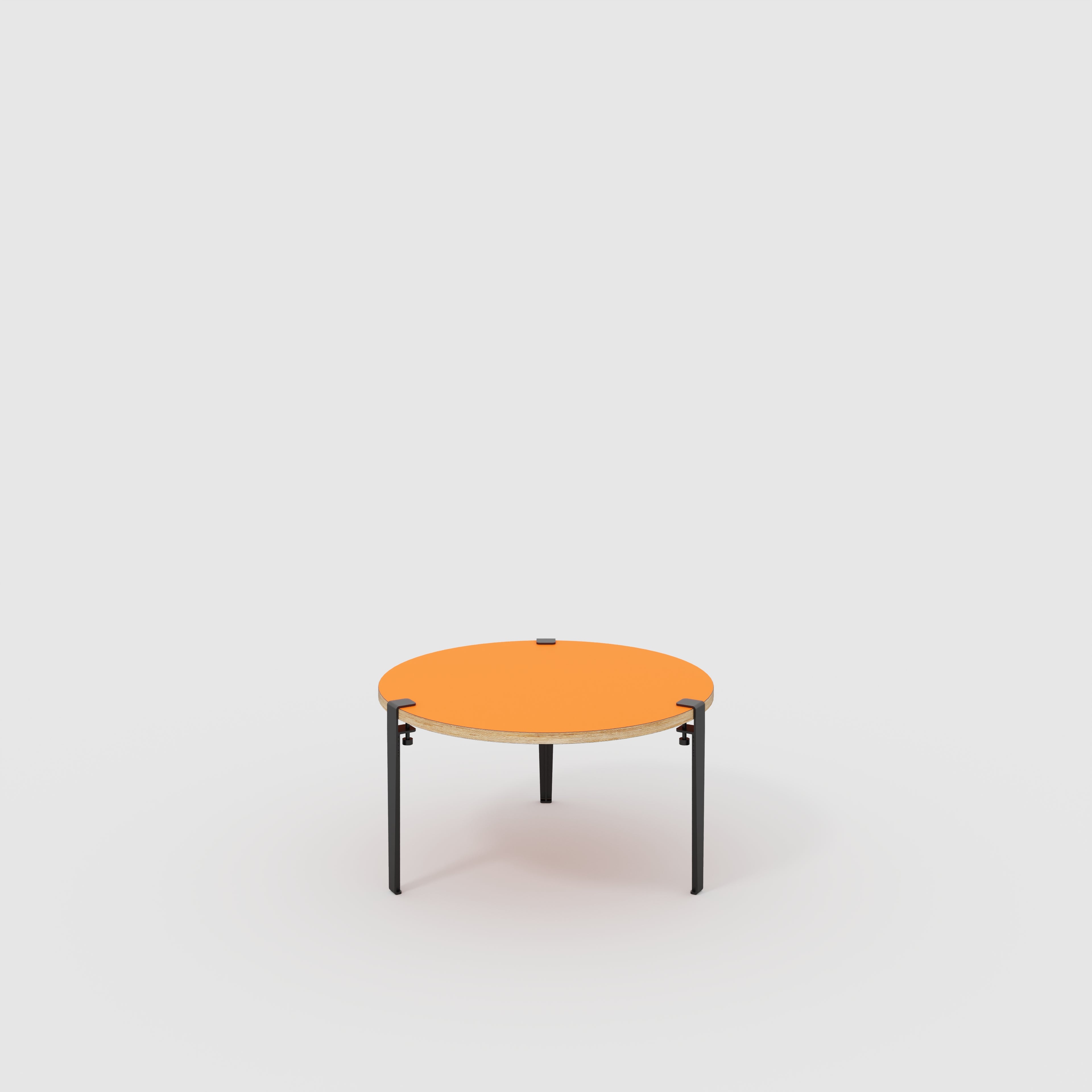Plywood Round Coffee Table with Black Tiptoe Legs - Formica Levante Orange - 800(dia) x 430(h)