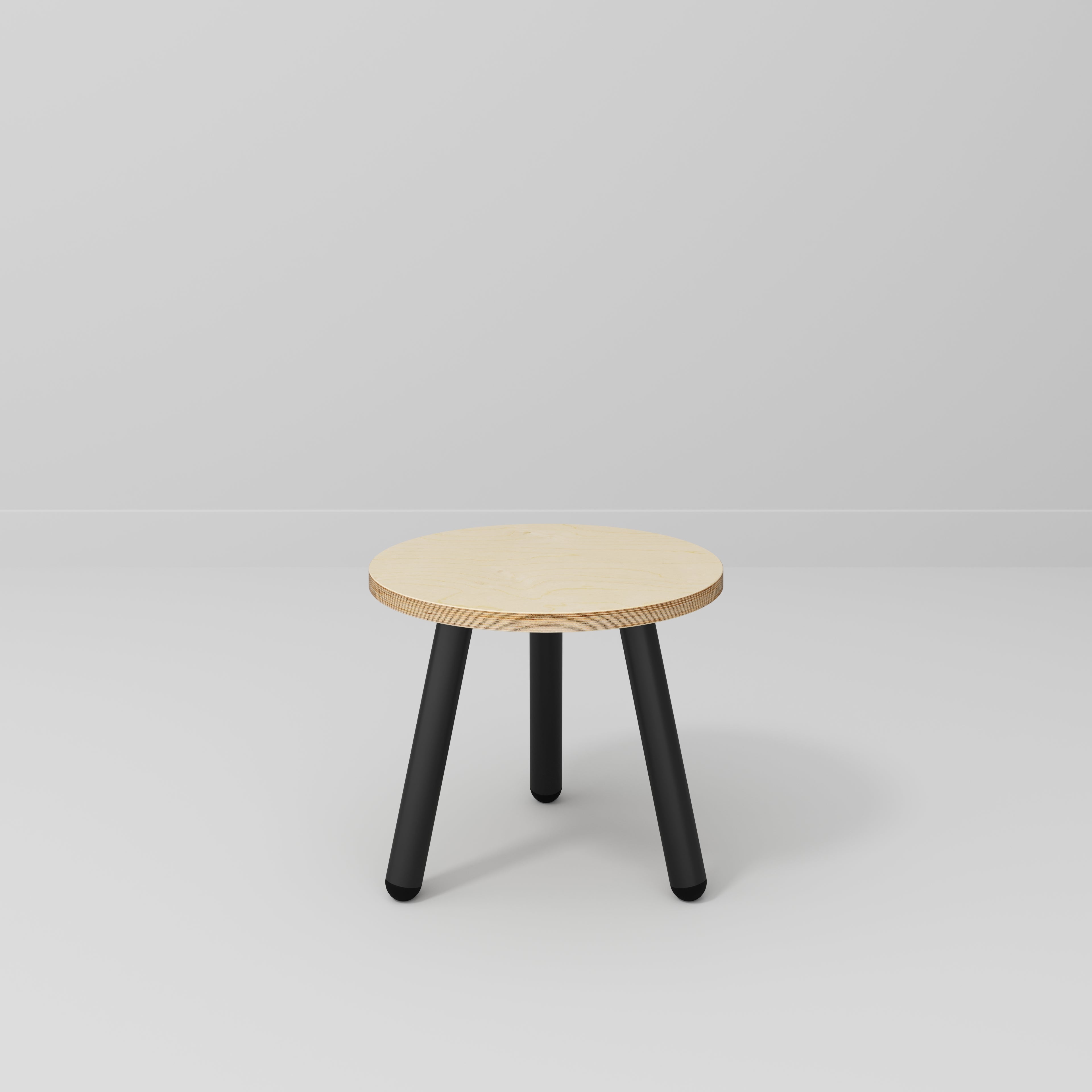 Plywood Round Side Table with Black Round Single Pin Legs - Plywood Birch - 500(w) x 500(d) x 425(h)