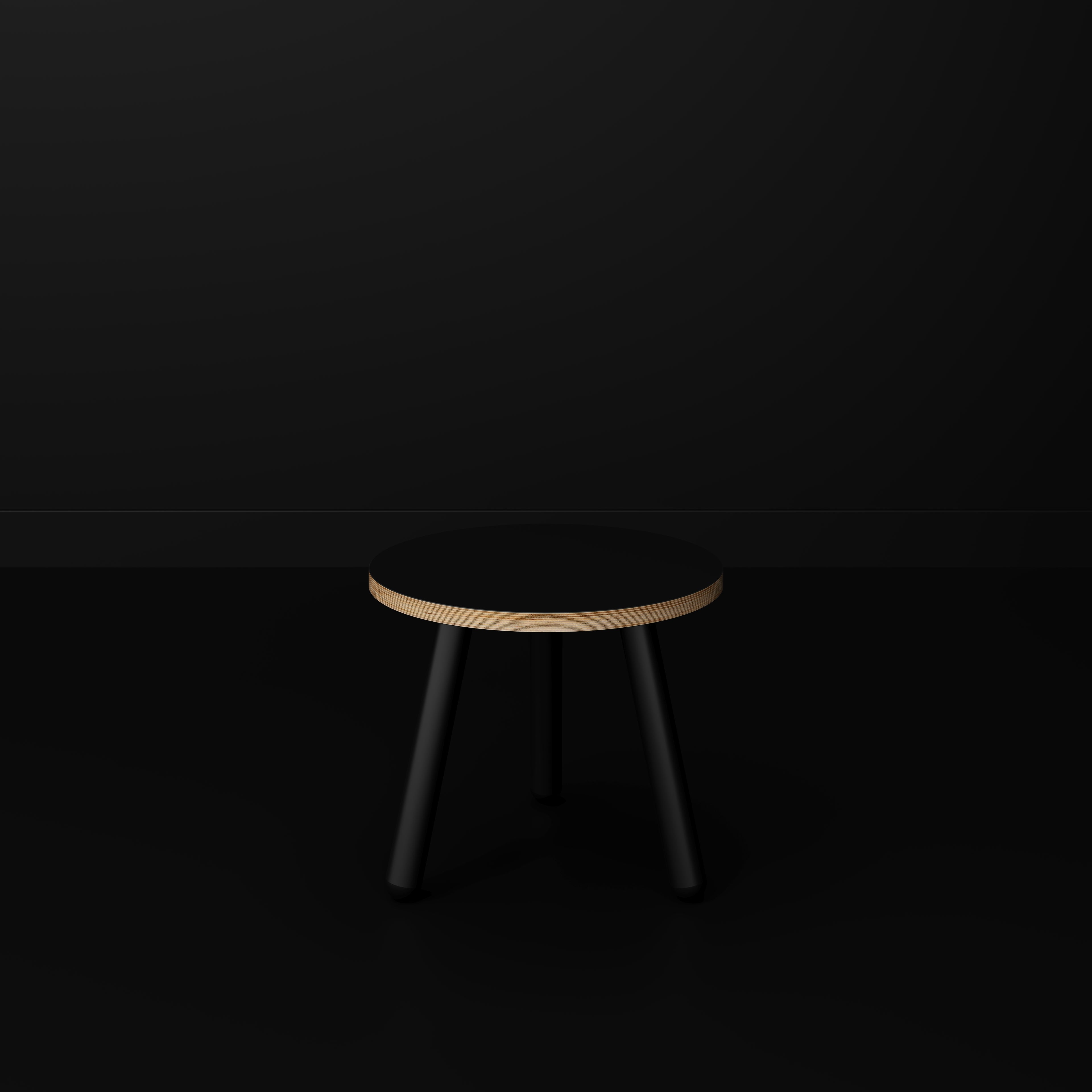 Round Side Table with Black Round Single Pin Legs - Formica Diamond Black - 500(w) x 500(d) x 425(h)