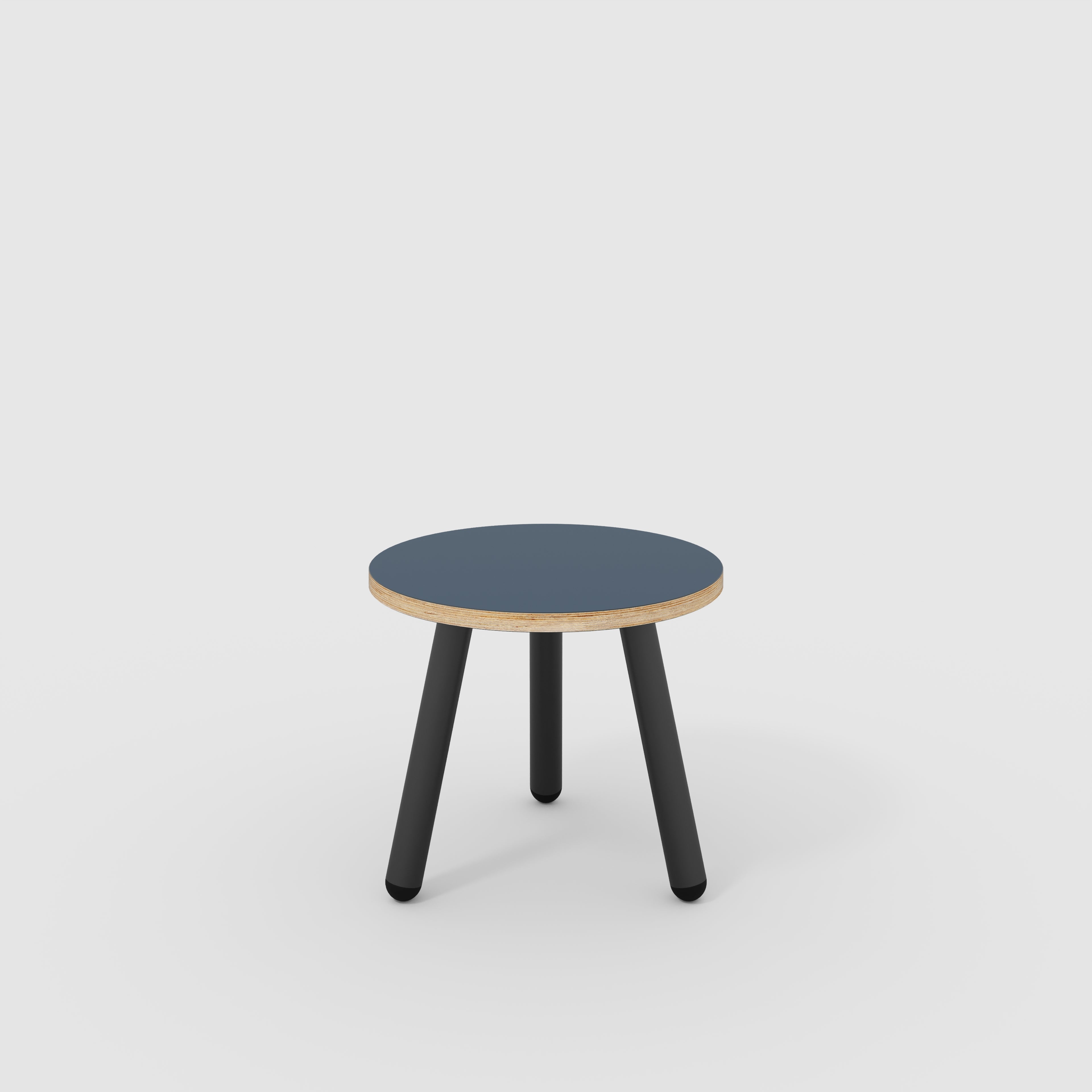 Plywood Round Side Table with Black Round Single Pin Legs - Formica Night Sea Blue - 500(w) x 500(d) x 425(h)