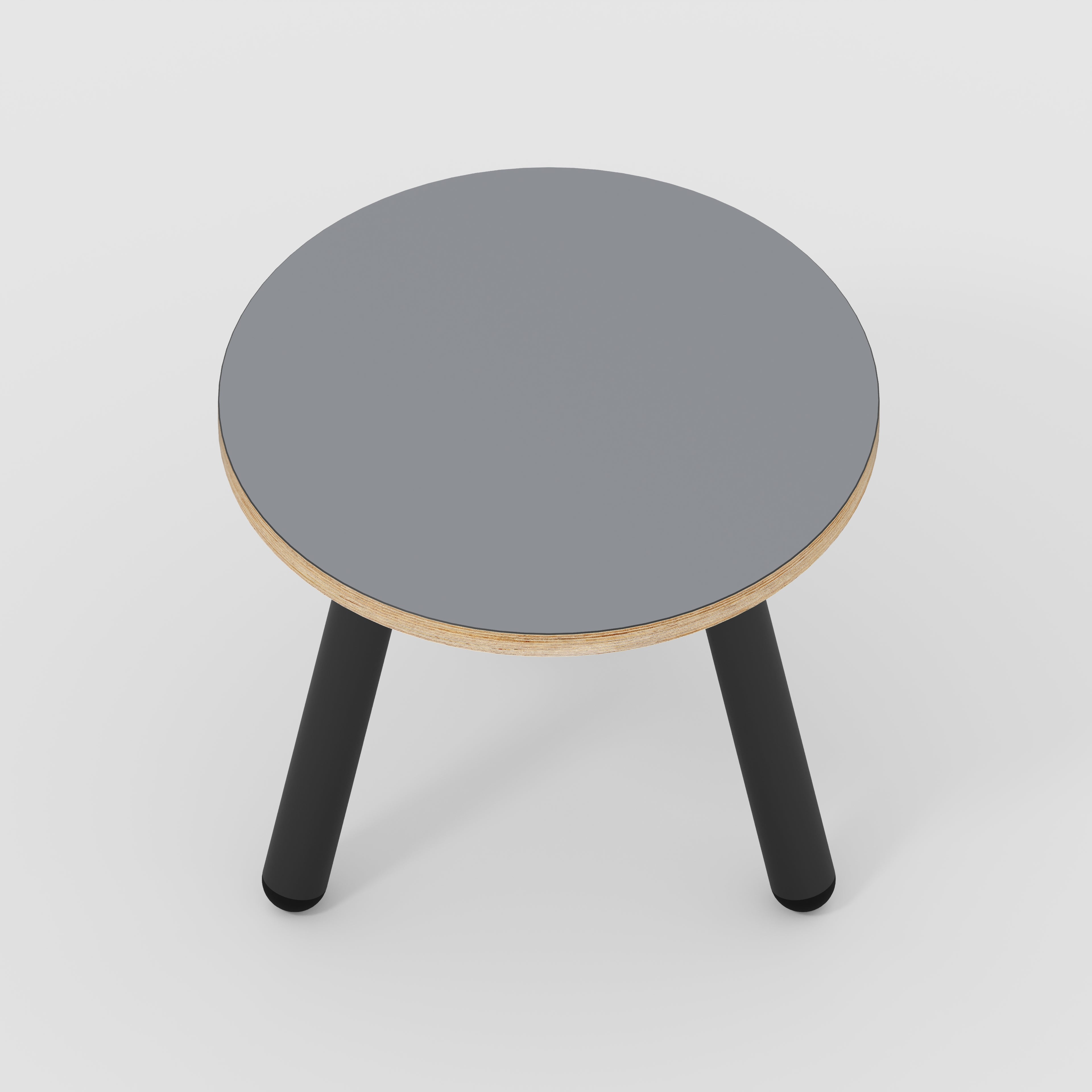 Round Side Table with Black Round Single Pin Legs - Formica Tornado Grey - 500(w) x 500(d) x 425(h)