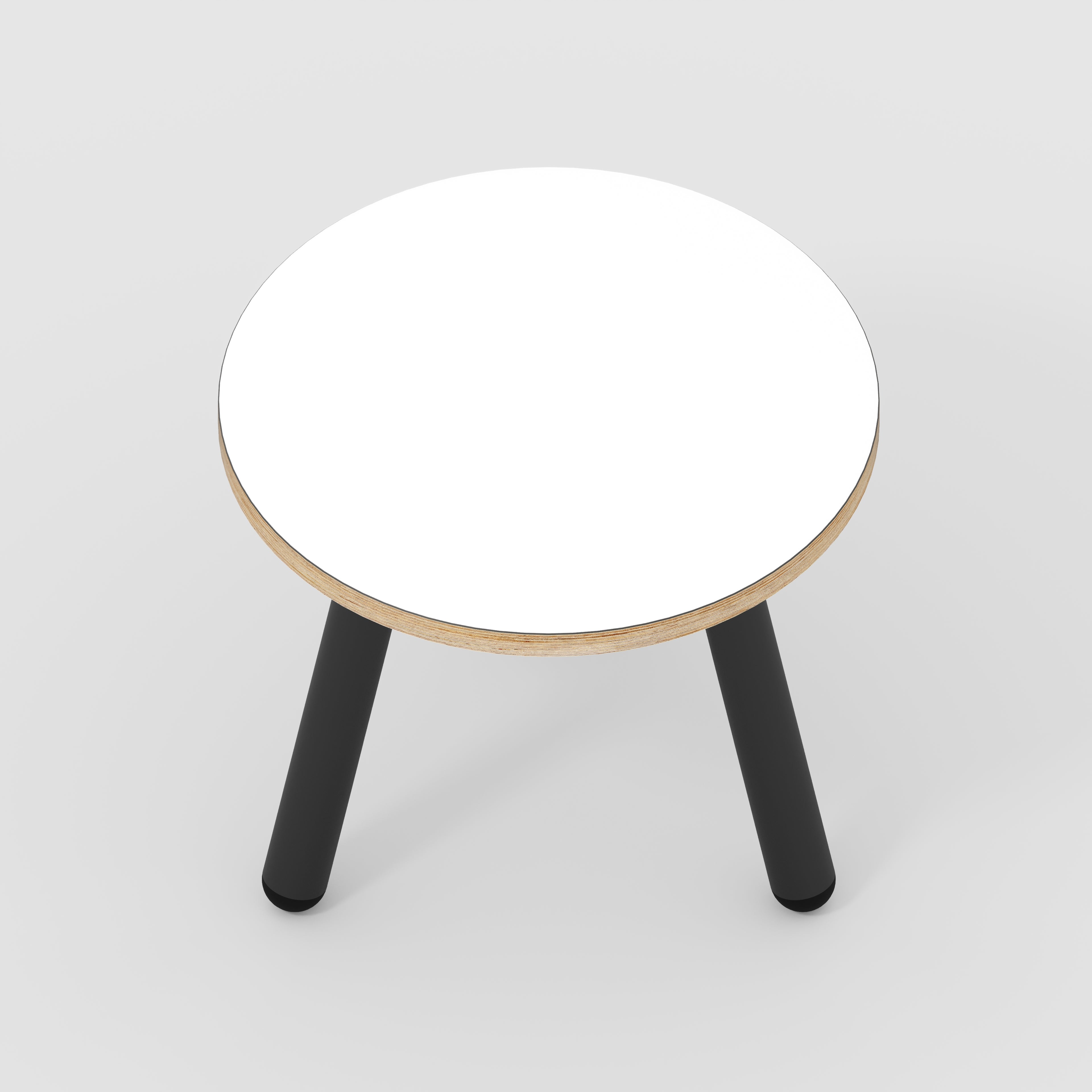 Round Side Table with Black Round Single Pin Legs - Formica White - 500(w) x 500(d) x 425(h)