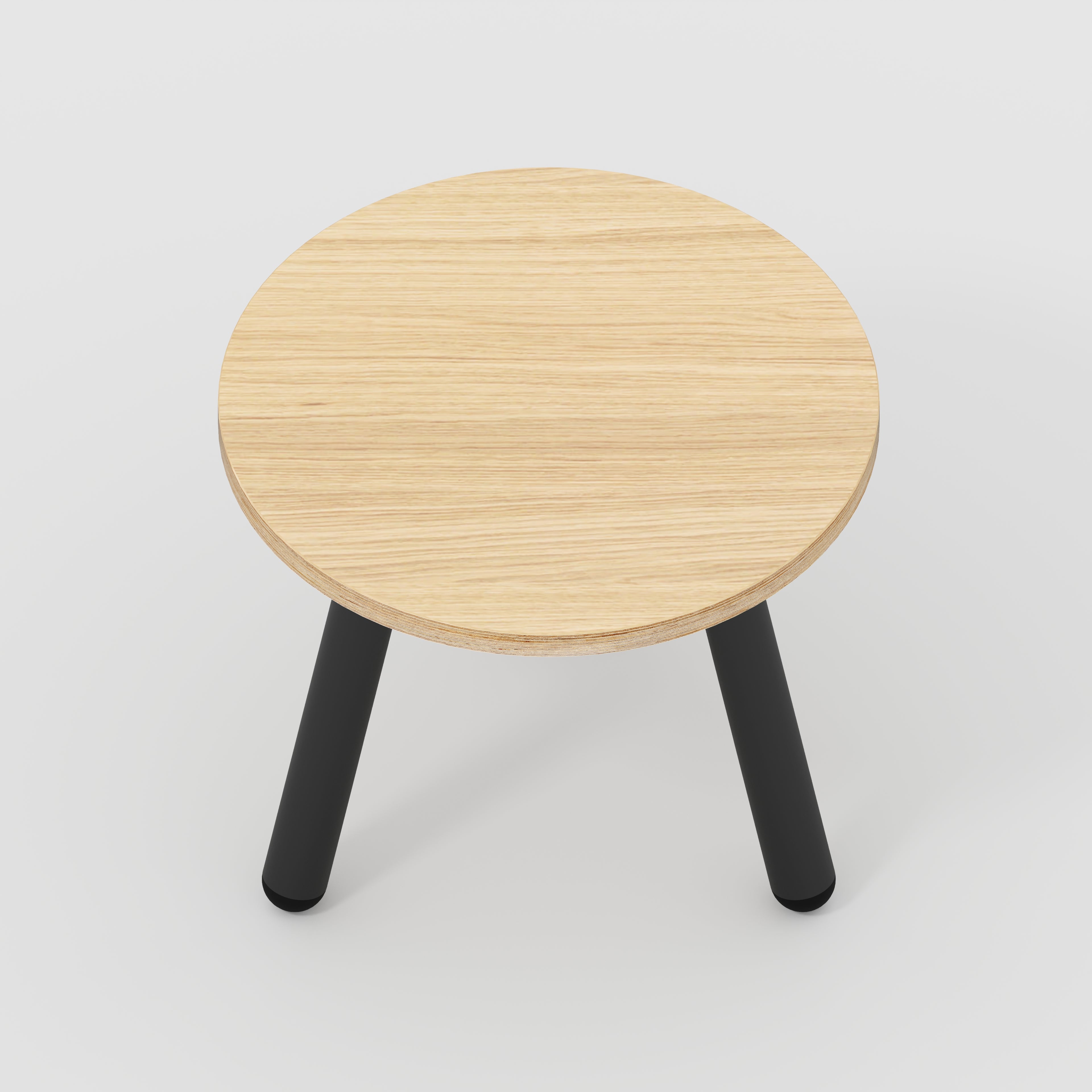 Round Side Table with Black Round Single Pin Legs - Plywood Oak - 500(w) x 500(d) x 425(h)