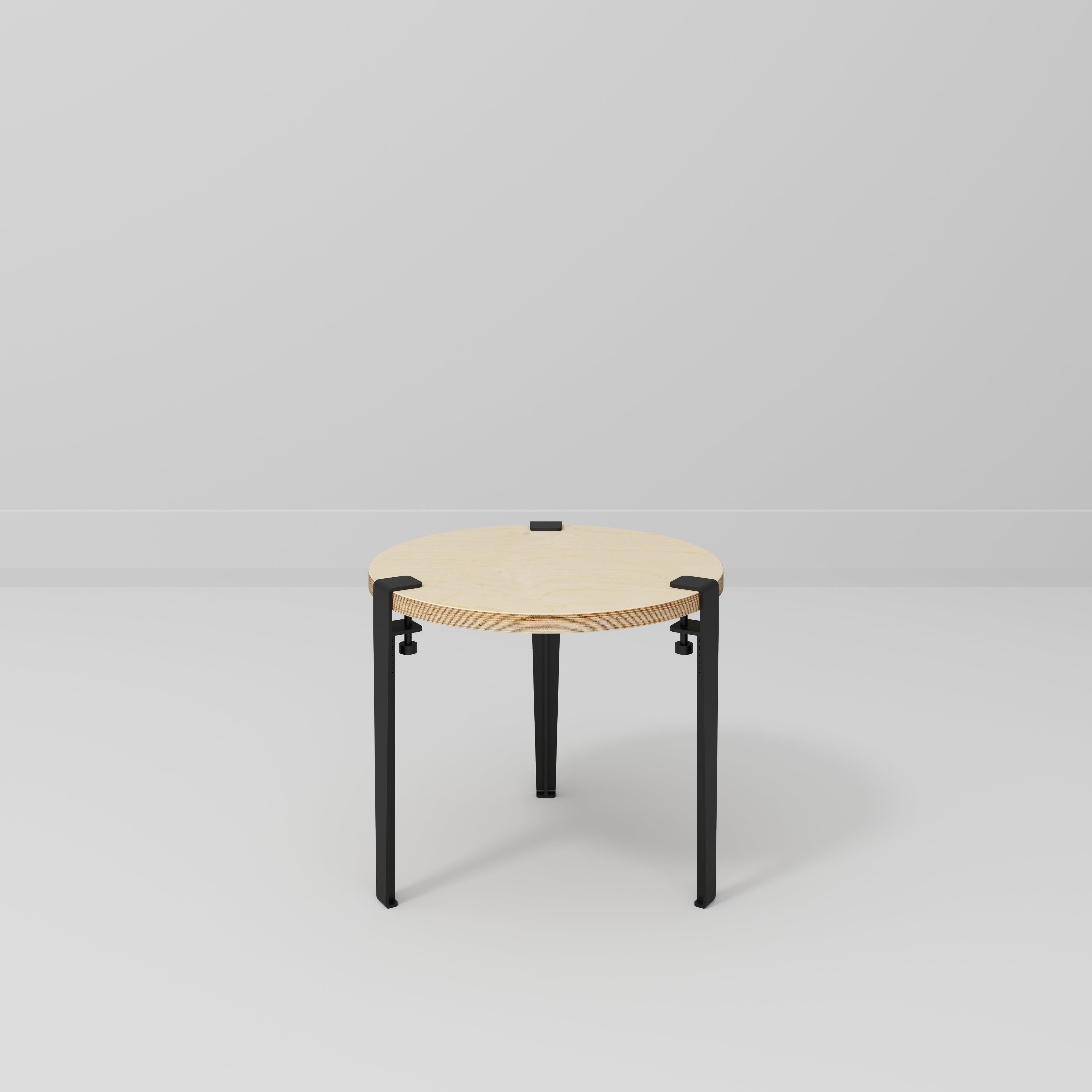 Plywood Round Side Table with Black Tiptoe Legs - Plywood Birch - 500(dia) x 430(h)